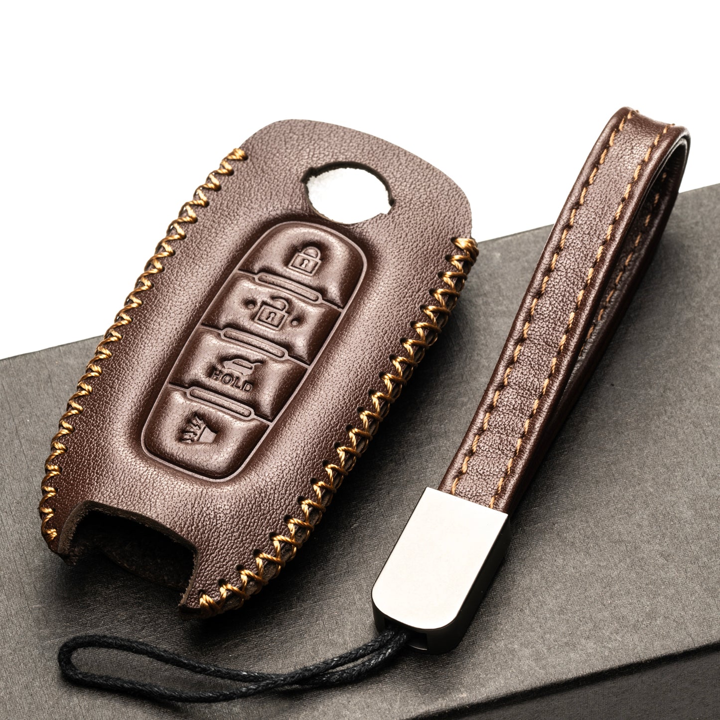 Vitodeco Genuine Leather Smart Key Fob Case Compatible with Nissan Sentra, Versa, Rogue, Pathfinder, Murano, Kicks, Ariya, Armada, Trunk Button