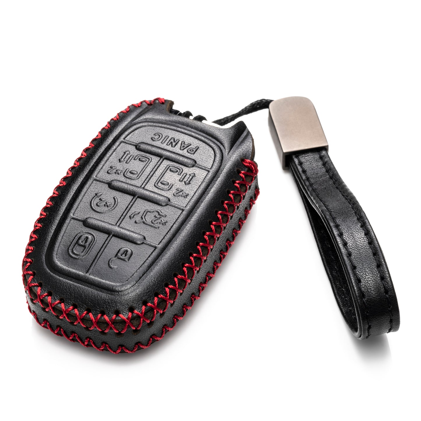 Vitodeco Genuine Leather Smart Key Fob Case Cover Protector with Leather Key Clap Compatible for Chrysler Pacifica 2017 - 2026, 7-Button