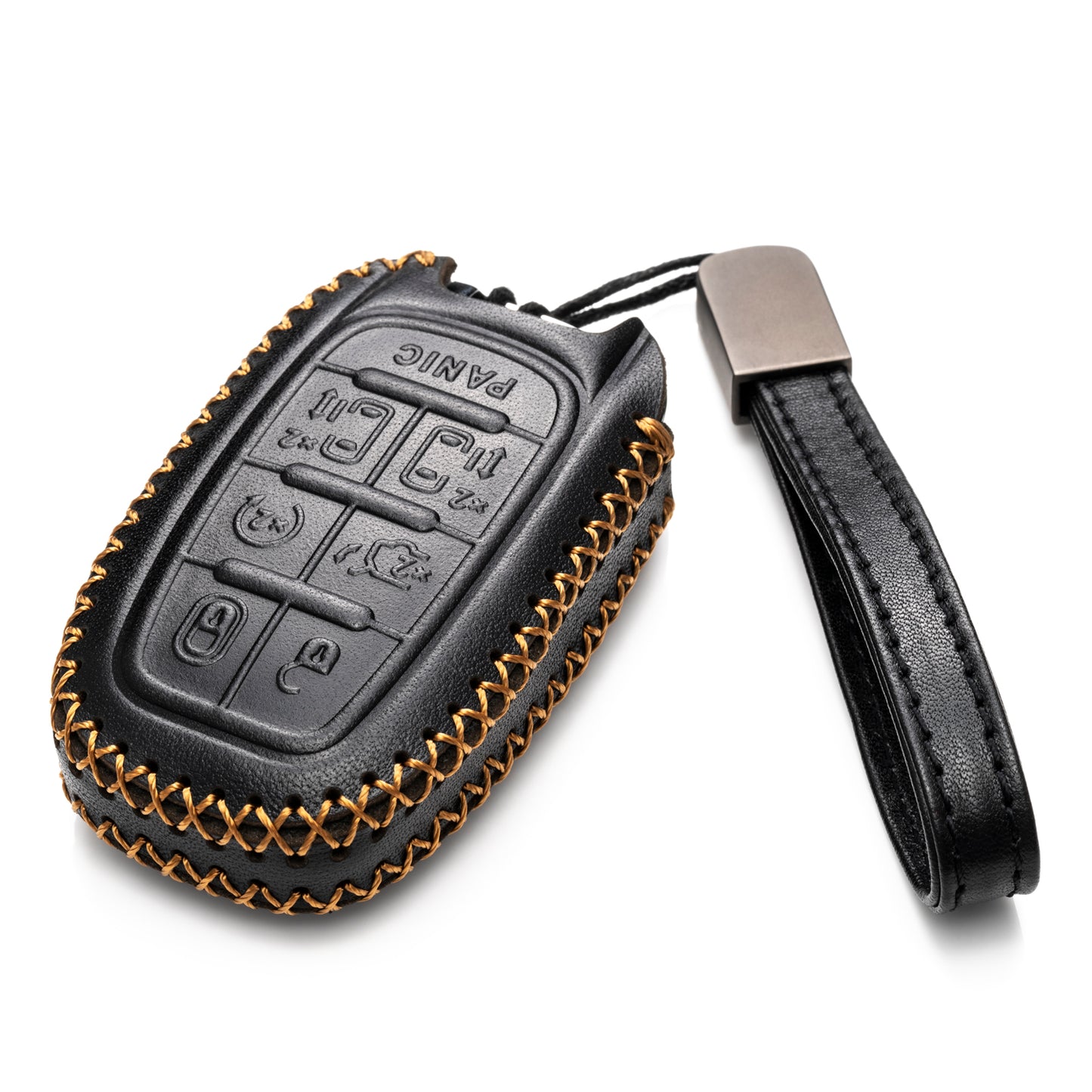 Vitodeco Genuine Leather Smart Key Fob Case Cover Protector with Leather Key Clap Compatible for Chrysler Pacifica 2017 - 2026, 7-Button