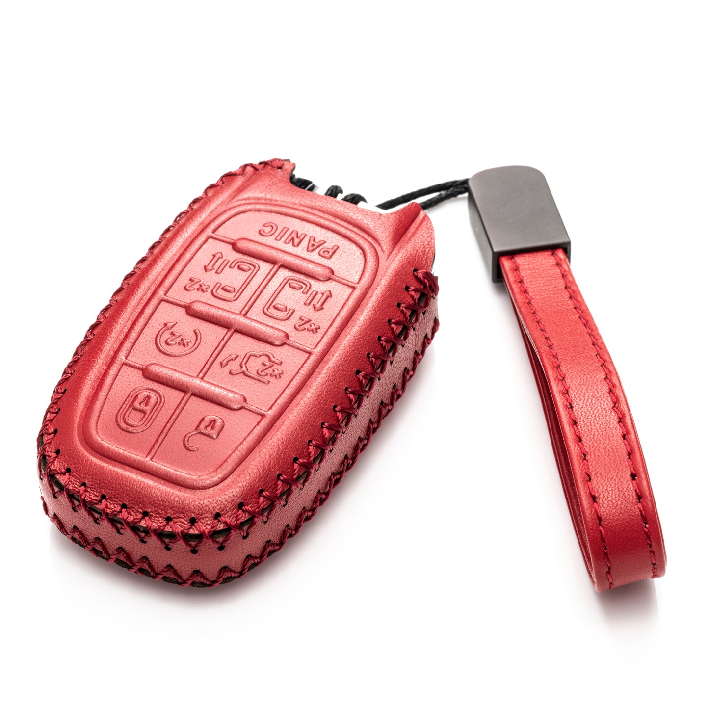 Vitodeco Genuine Leather Smart Key Fob Case Cover Protector with Leather Key Clap Compatible for Chrysler Pacifica 2017 - 2026, 7-Button