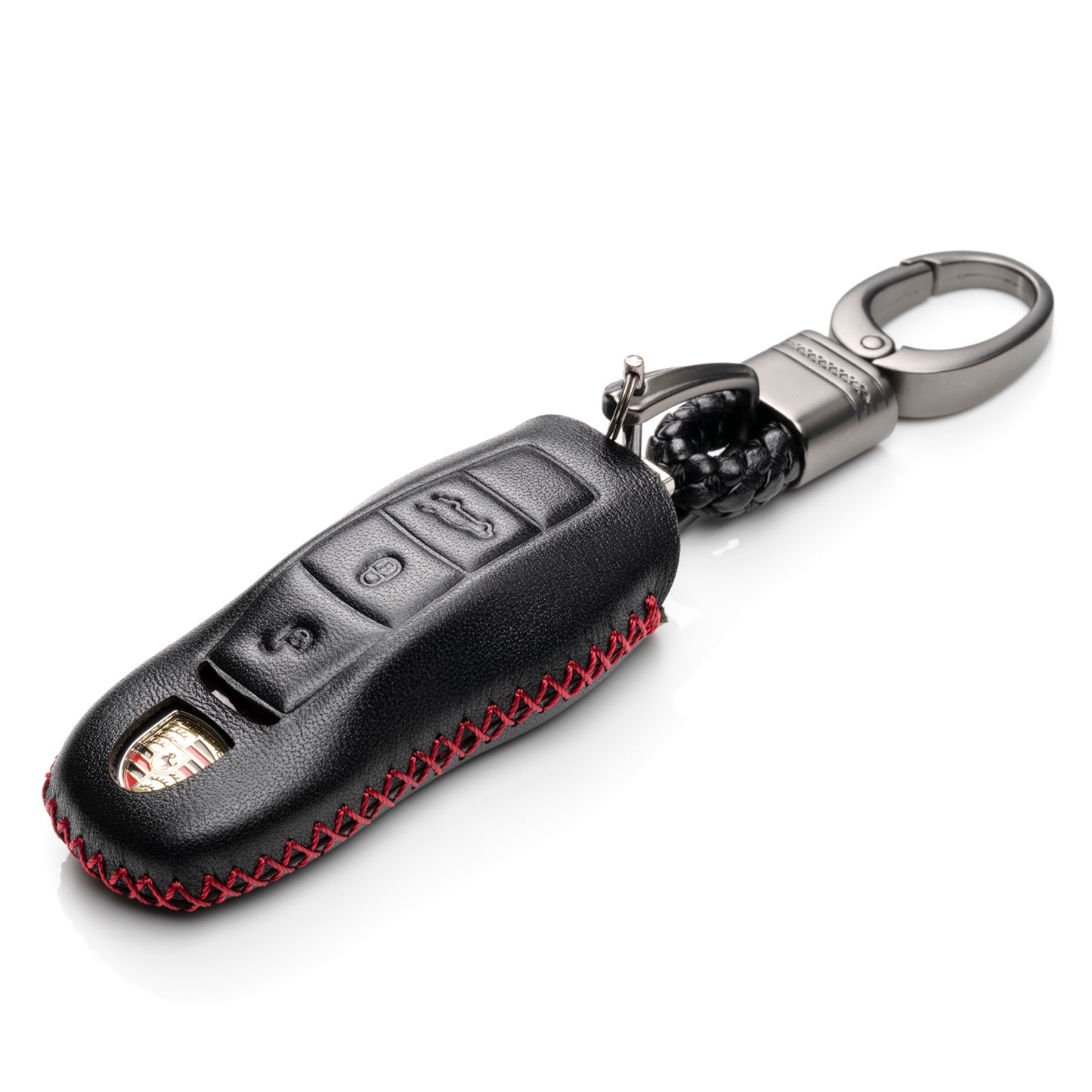 Vitodeco Leather Key Case Compatible for Porsche Panamera, Macan, Cayenne, 911, 3-Button