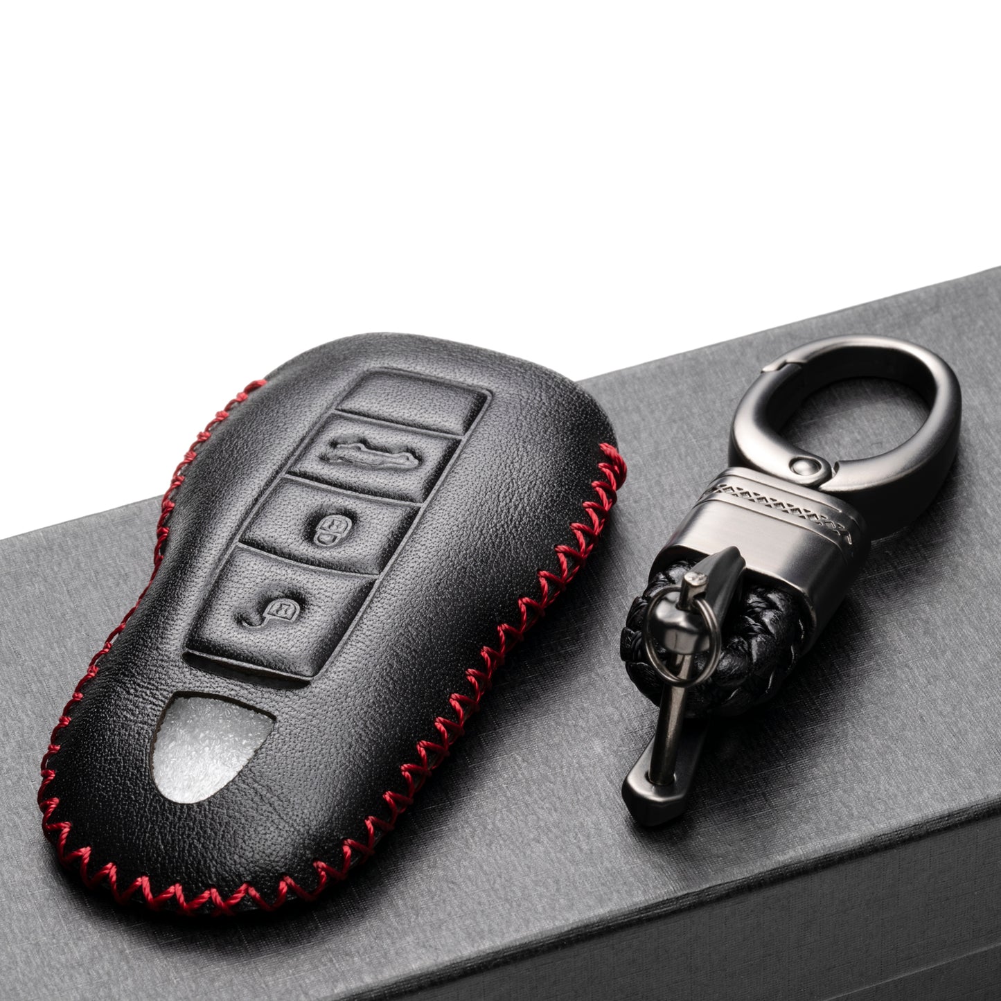 Vitodeco Leather Key Case Compatible for Porsche Panamera, Macan, Cayenne, 911, 3-Button