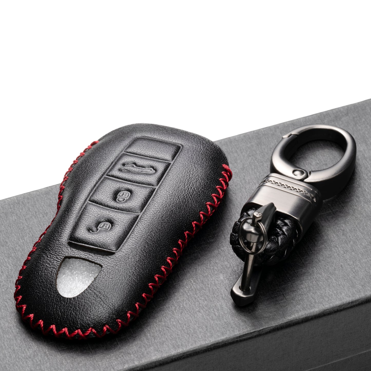 Vitodeco 3-Button Genuine Leather Keyless Entry Remote Control Smart Key Case Cover Compatible for Porsche Panamera, Macan, Cayenne, 911