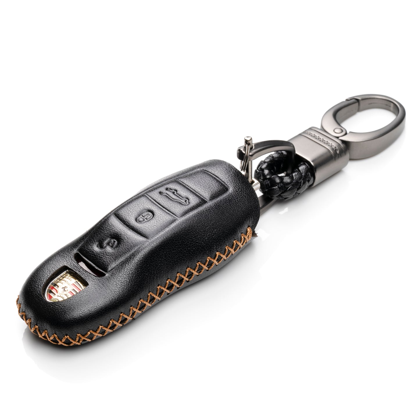 Vitodeco Leather Key Case Compatible for Porsche Panamera, Macan, Cayenne, 911, 3-Button