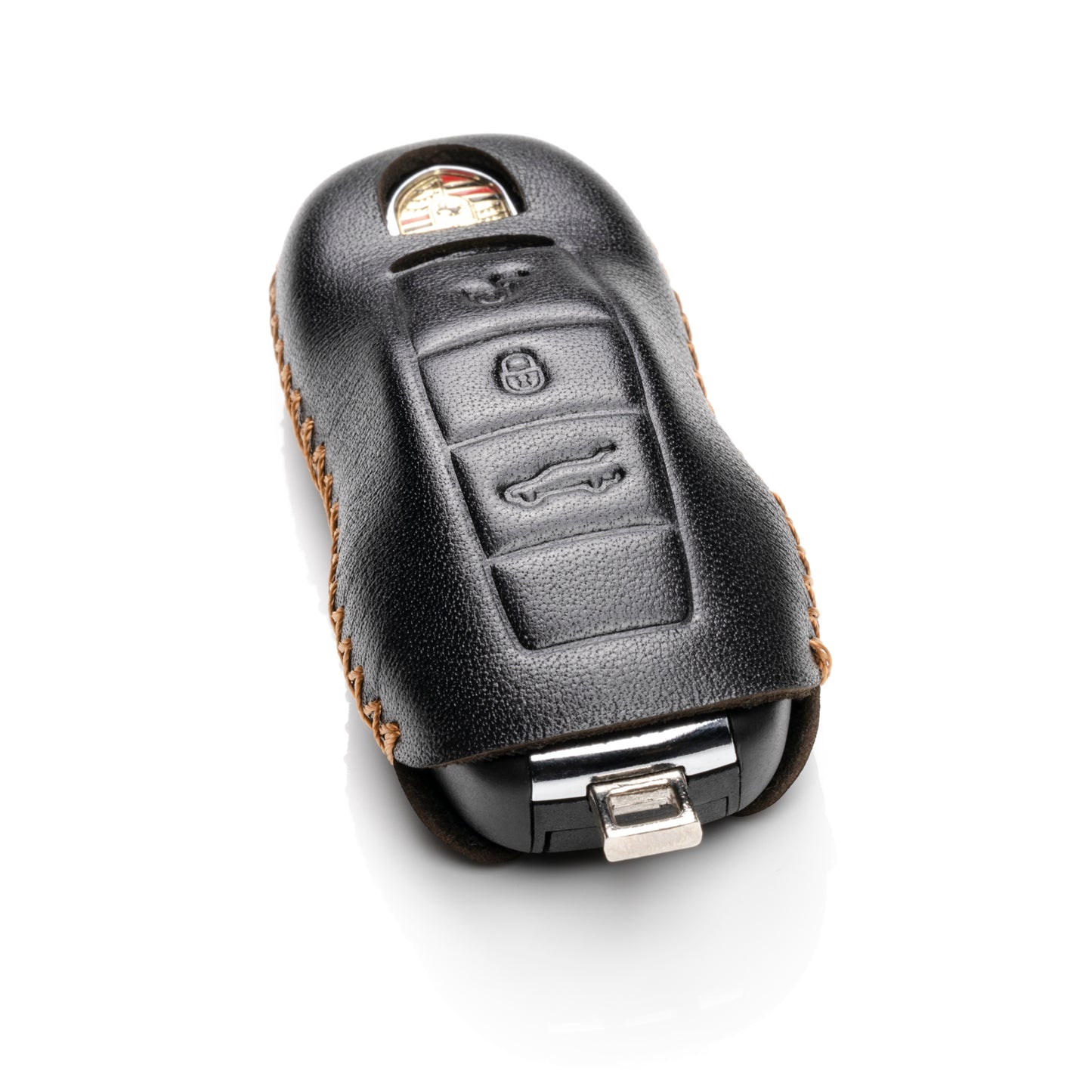 Vitodeco Leather Key Case Compatible for Porsche Panamera, Macan, Cayenne, 911, 3-Button