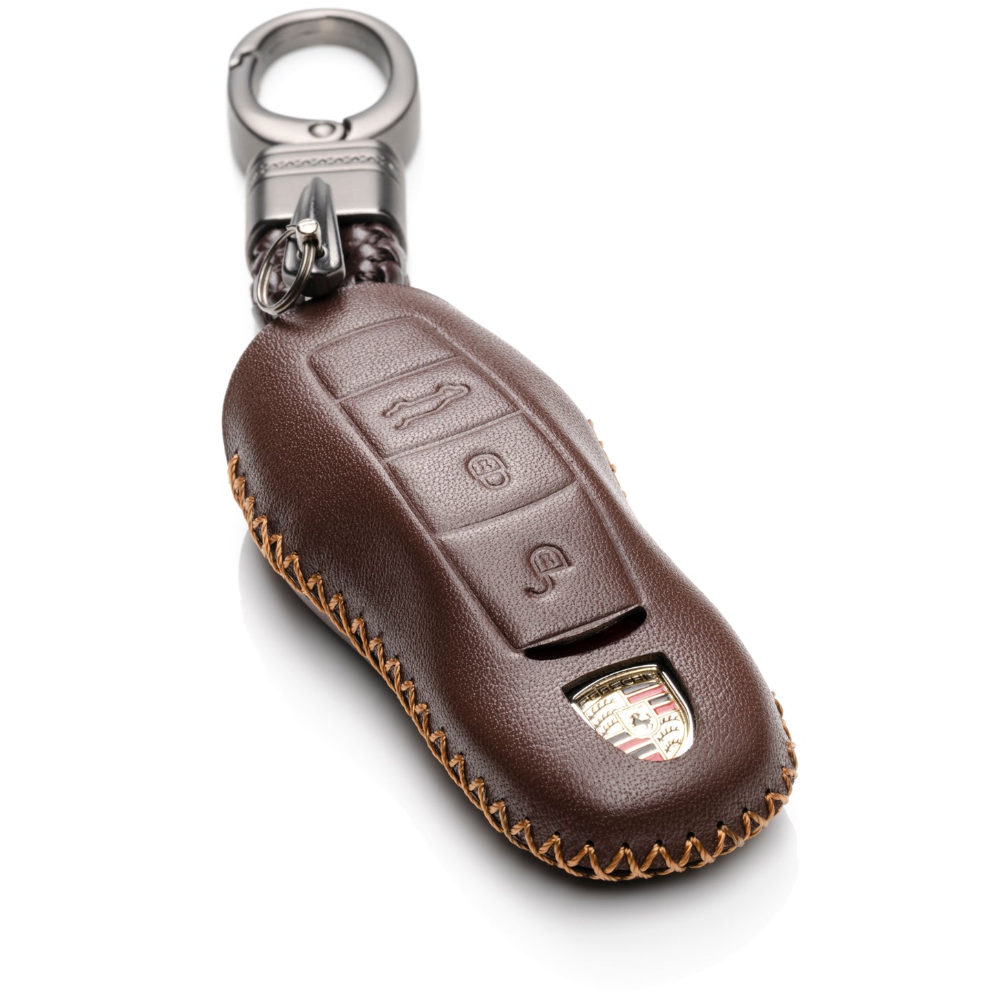 Vitodeco Leather Key Case Compatible for Porsche Panamera, Macan, Cayenne, 911, 3-Button