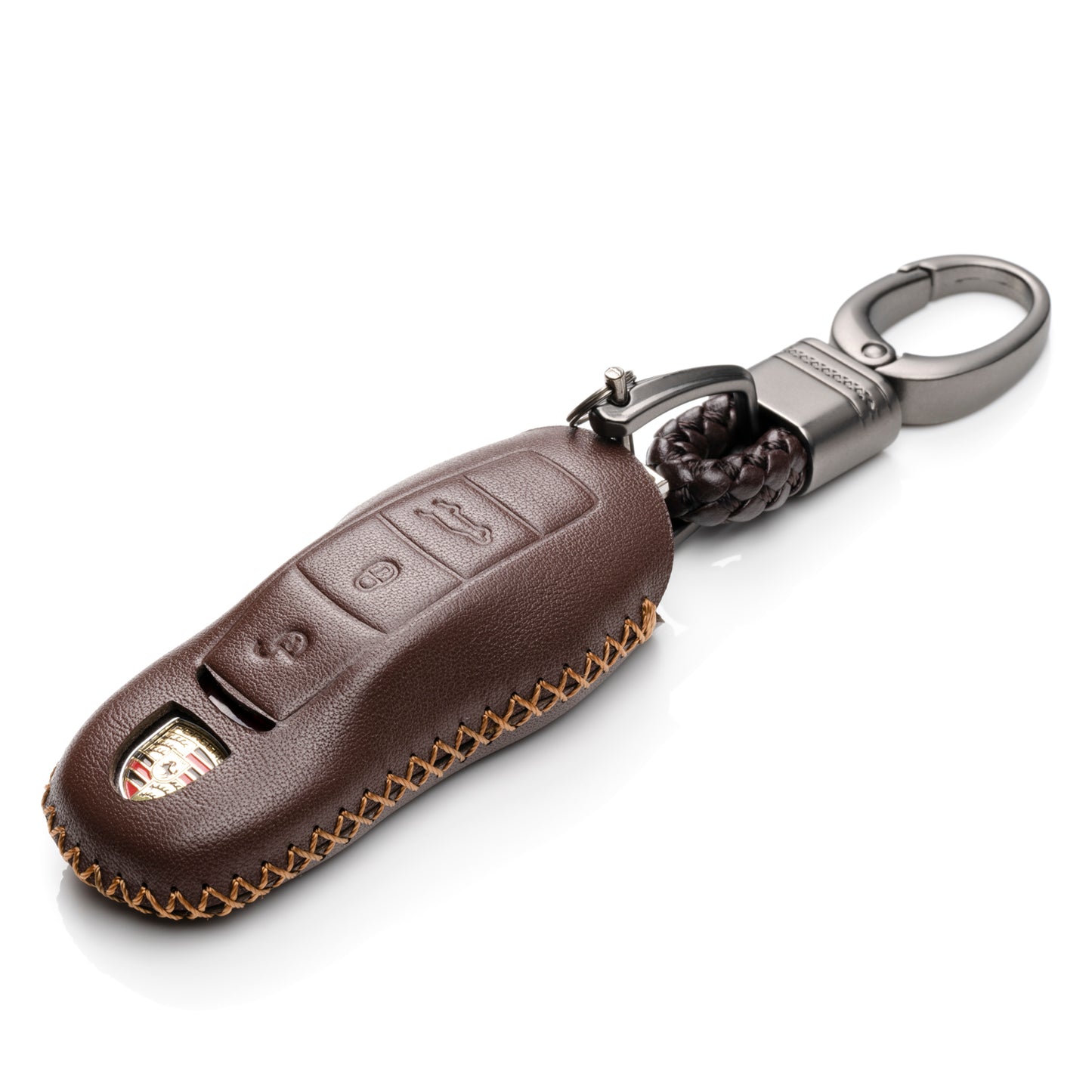 Vitodeco Leather Key Case Compatible for Porsche Panamera, Macan, Cayenne, 911, 3-Button