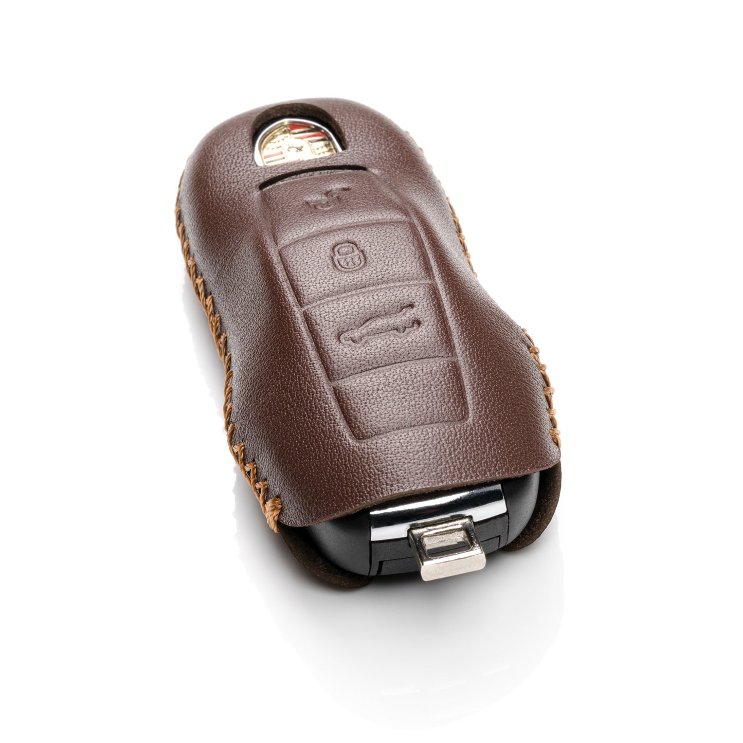 Vitodeco Leather Key Case Compatible for Porsche Panamera, Macan, Cayenne, 911, 3-Button