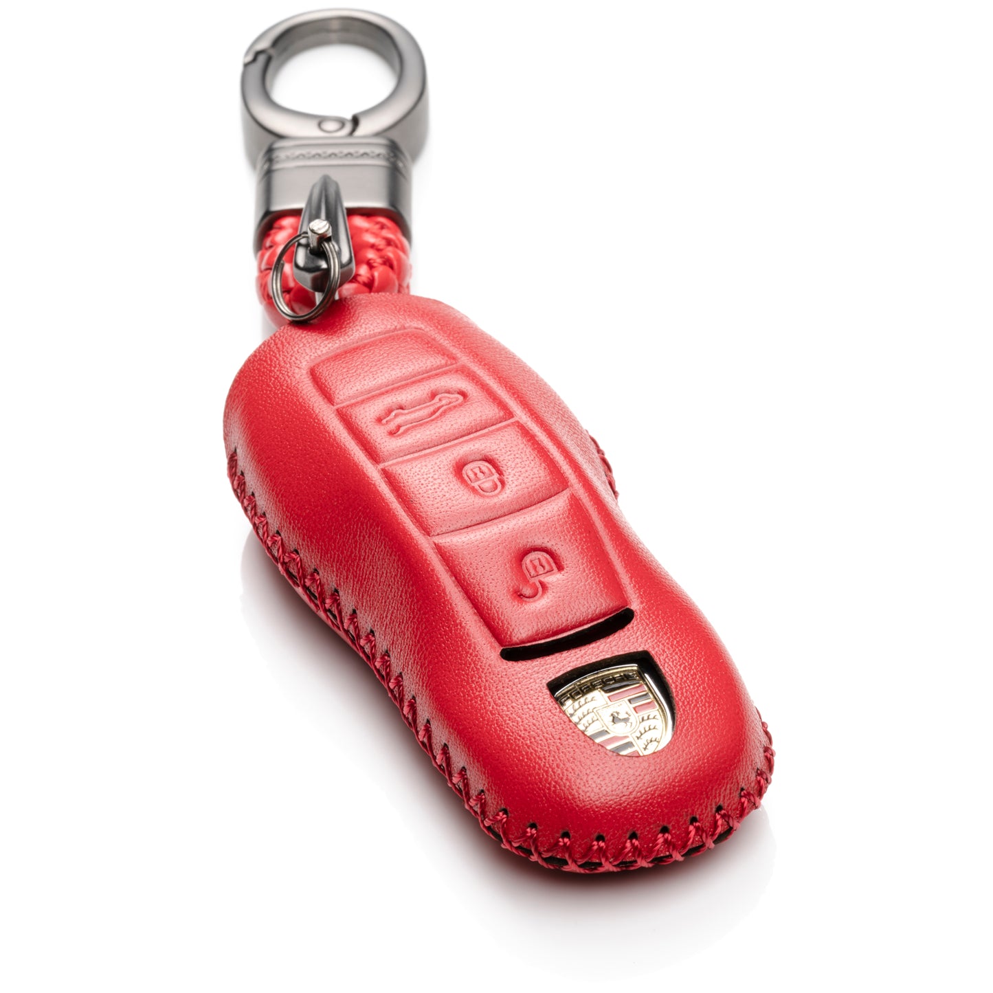 Vitodeco Leather Key Case Compatible for Porsche Panamera, Macan, Cayenne, 911, 3-Button