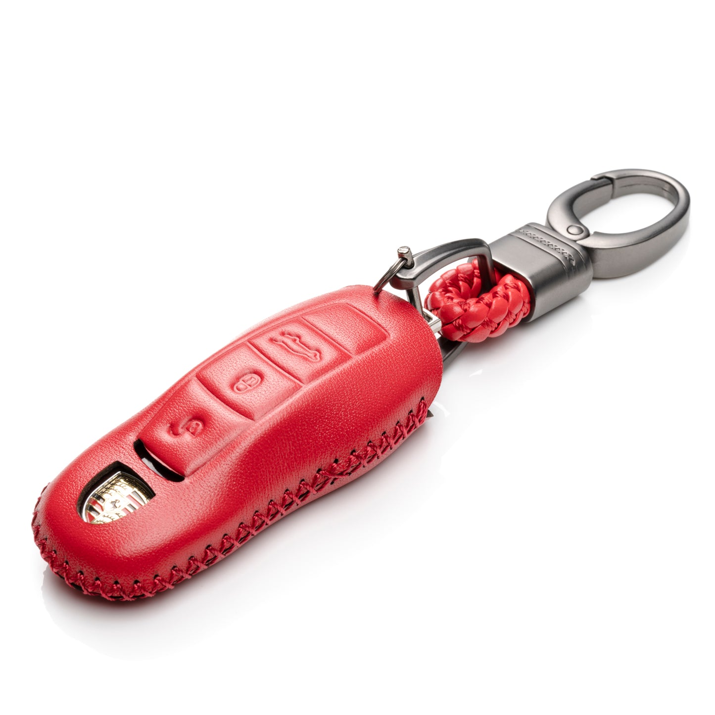Vitodeco Leather Key Case Compatible for Porsche Panamera, Macan, Cayenne, 911, 3-Button