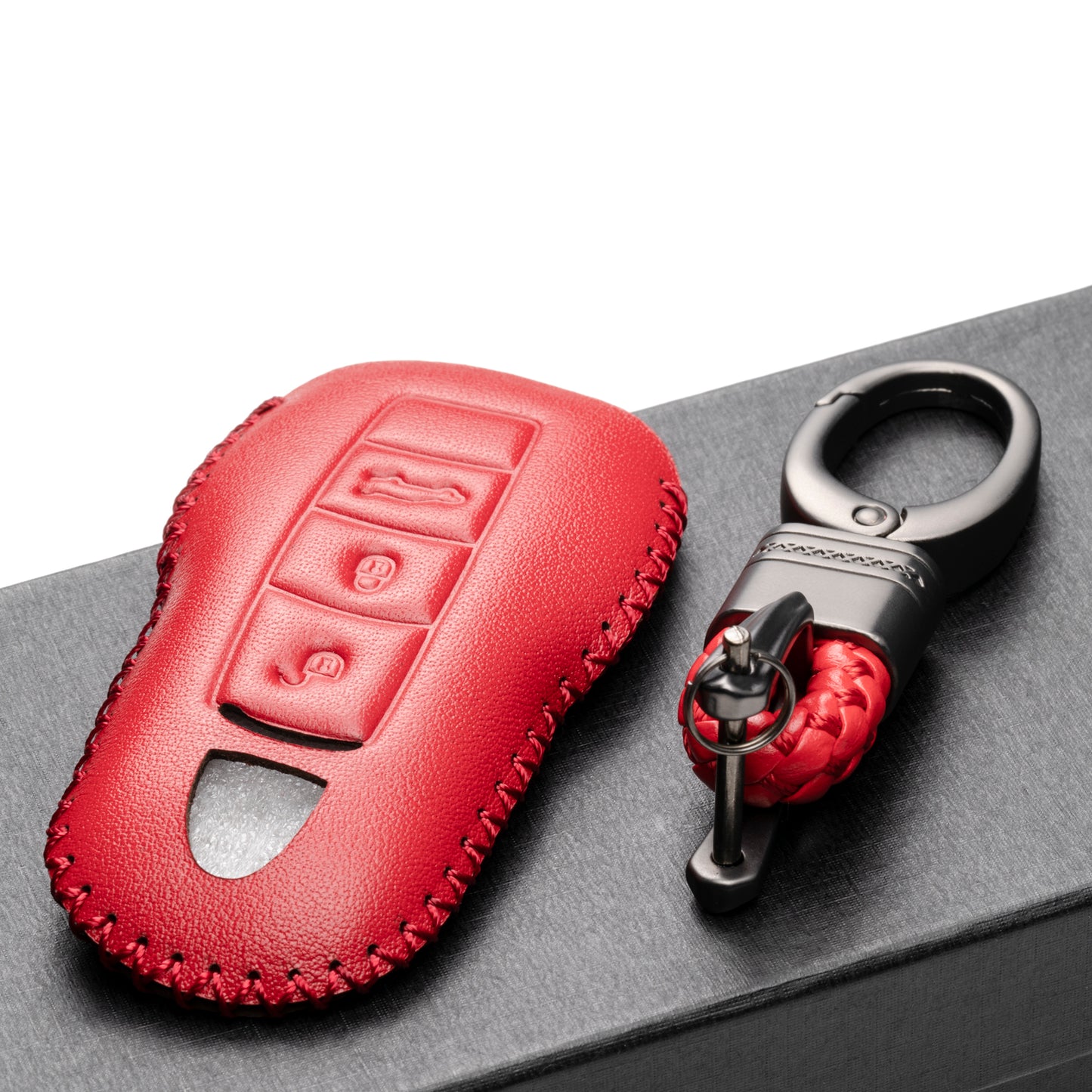 Vitodeco Leather Key Case Compatible for Porsche Panamera, Macan, Cayenne, 911, 3-Button