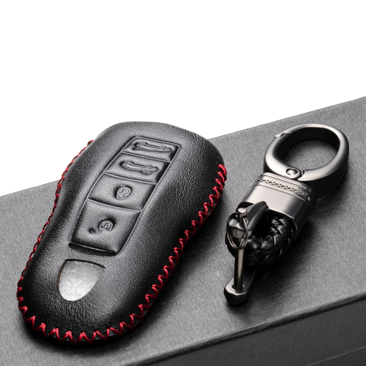 Vitodeco Leather Key Case Compatible for Porsche 718 Cayman, 718 Boxster, 718 GTS, 4-Button
