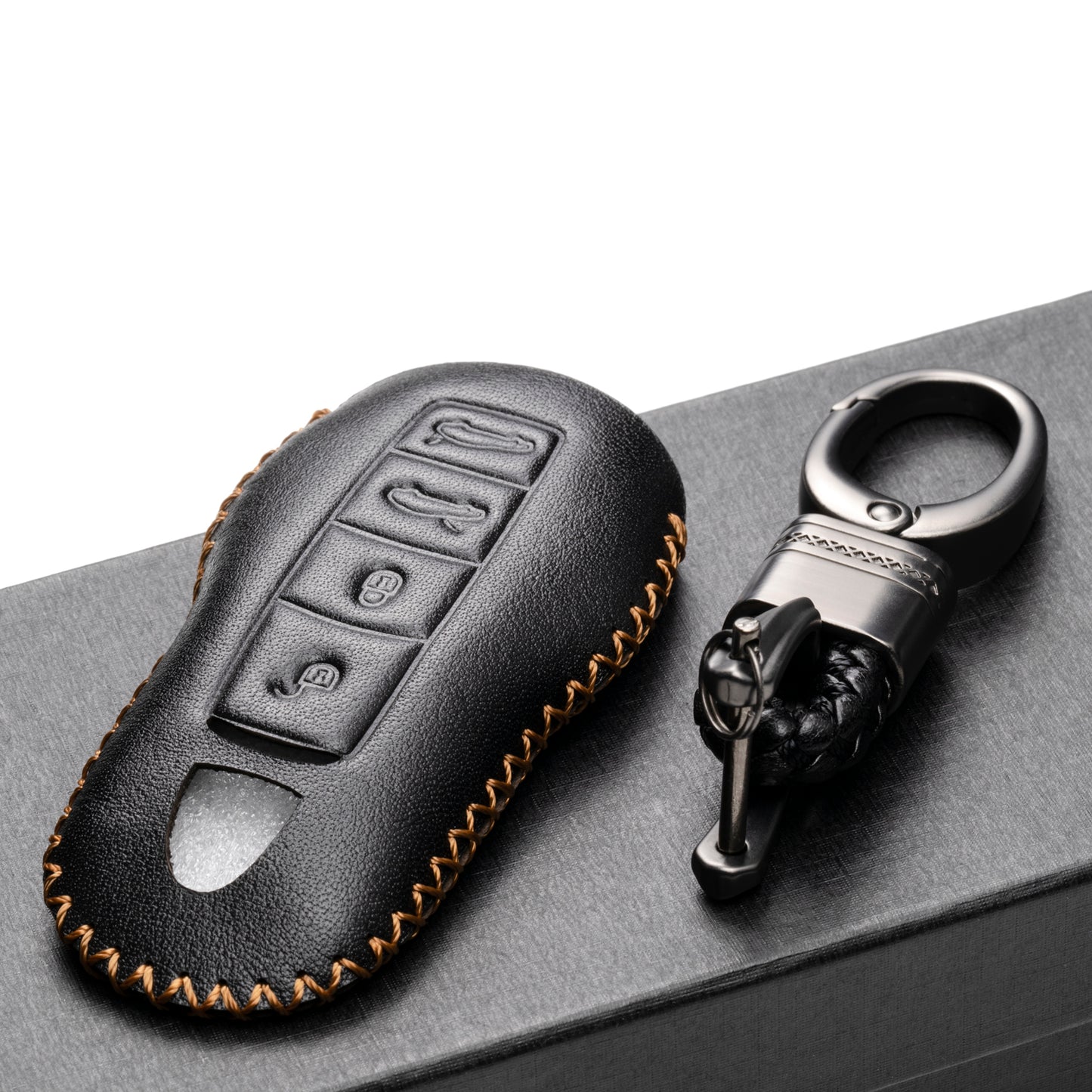 Vitodeco Leather Key Case Compatible for Porsche 718 Cayman, 718 Boxster, 718 GTS, 4-Button