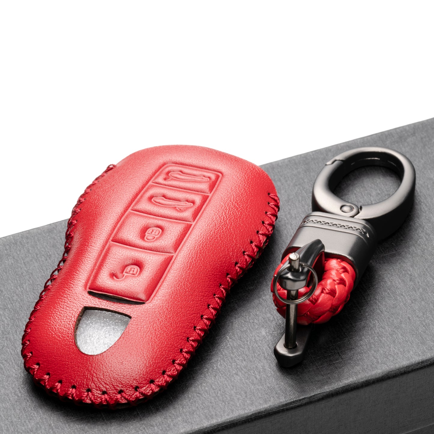 Vitodeco Leather Key Case Compatible for Porsche 718 Cayman, 718 Boxster, 718 GTS, 4-Button