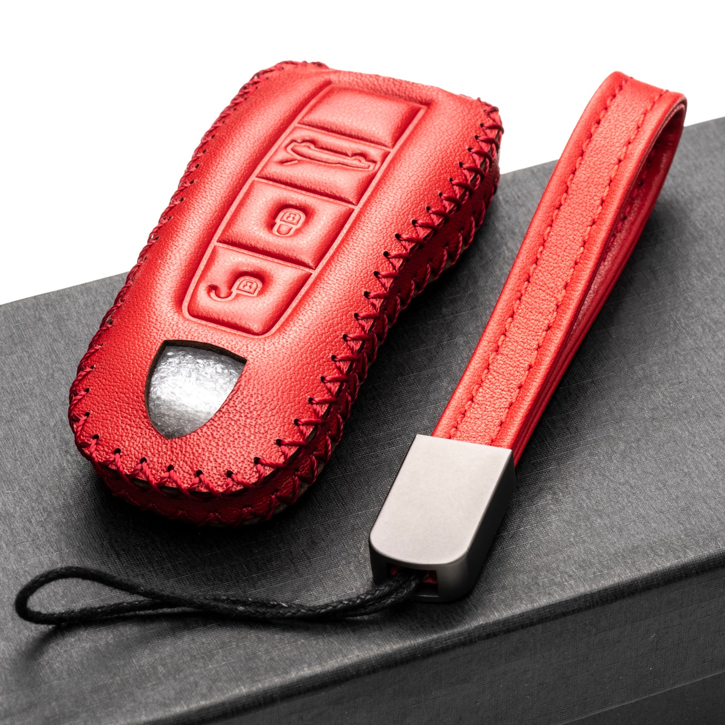 Vitodeco Leather Key Fob Case Compatible for 2020-2025 Porsche Cayenne, Macan, Panamera, 718, 911, 3-Button