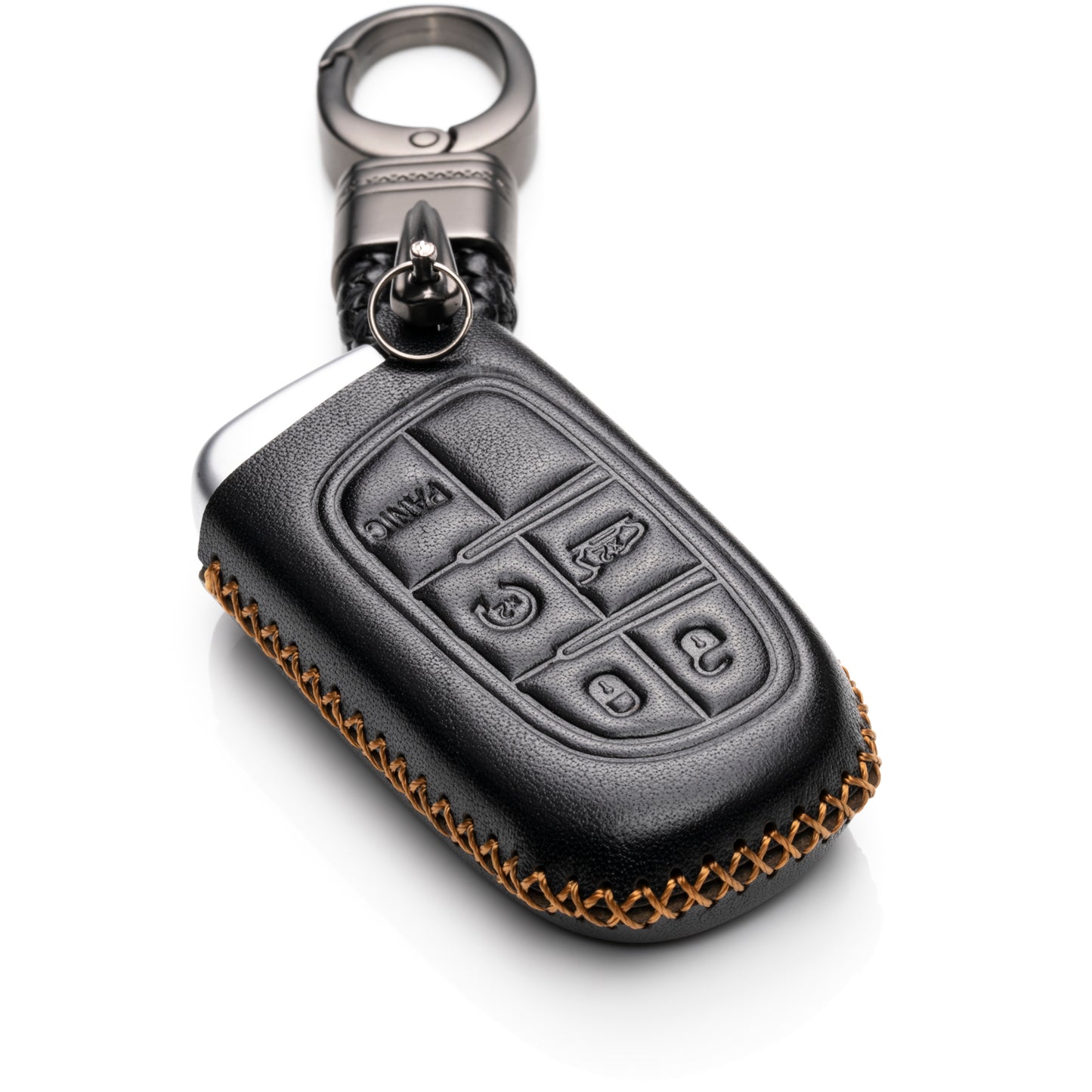 Vitodeco Leather Key Fob Case Compatible for 2014-2018 Jeep Cherokee, 2013-2017 Ram 1500, 2500, 3500, 5-Button
