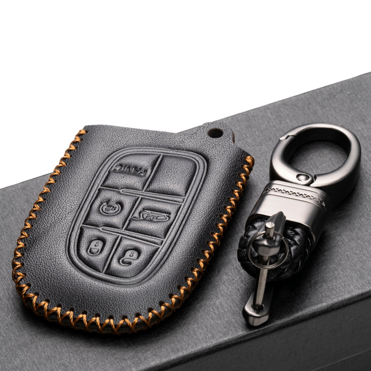 Vitodeco Leather Key Fob Case Compatible for 2014-2018 Jeep Cherokee, 2013-2017 Ram 1500, 2500, 3500, 5-Button