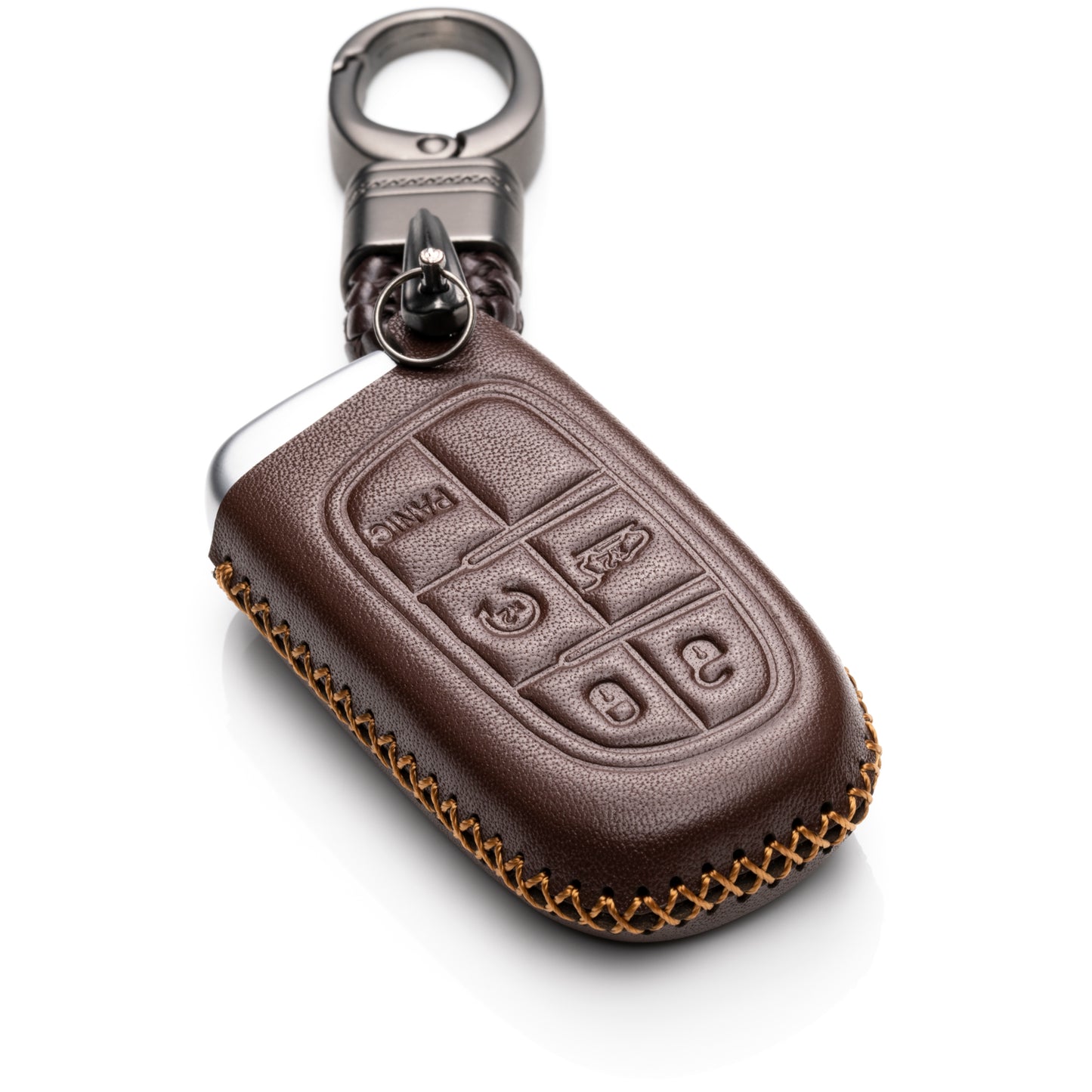 Vitodeco Leather Key Fob Case Compatible for 2014-2018 Jeep Cherokee, 2013-2017 Ram 1500, 2500, 3500, 5-Button