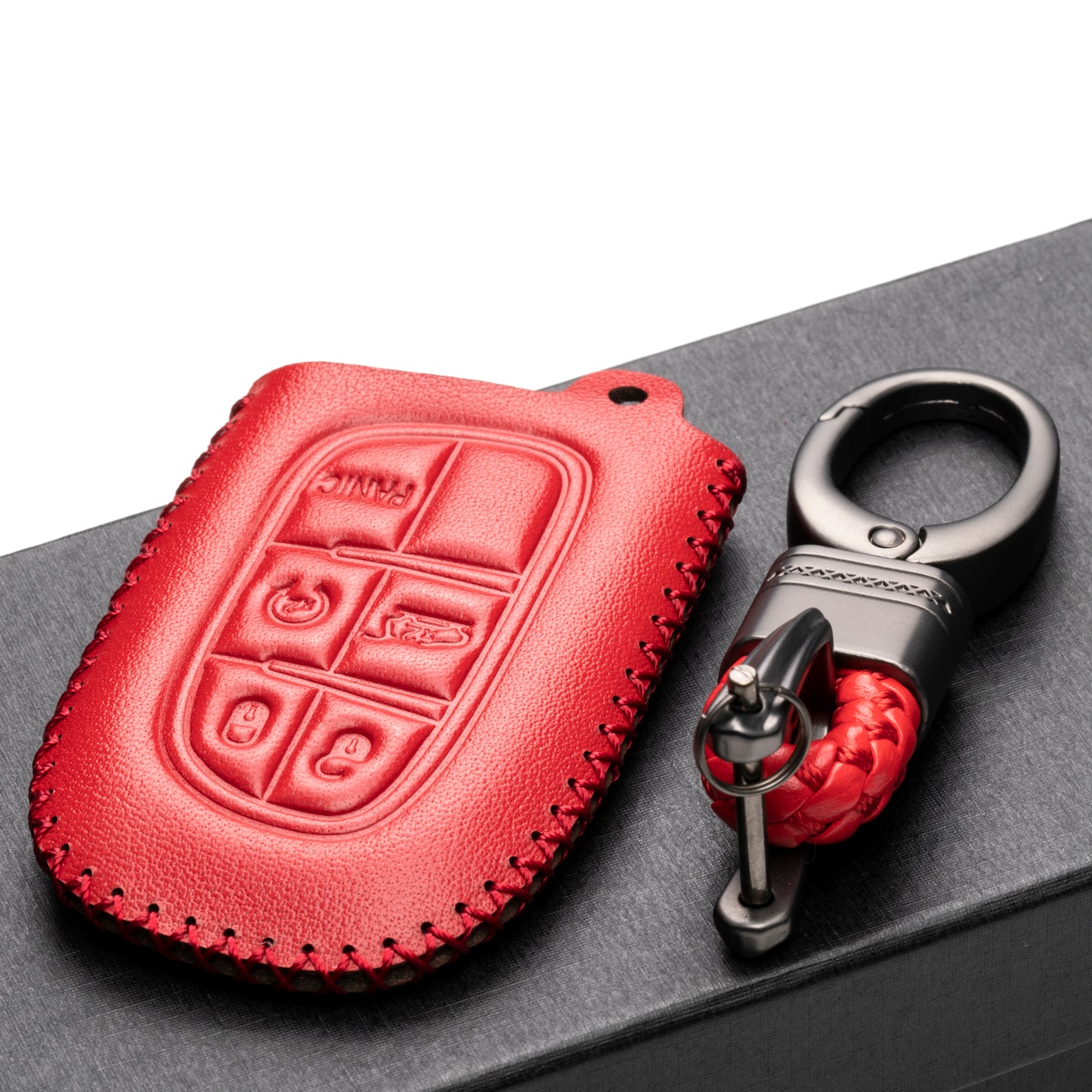 Vitodeco Leather Key Fob Case Compatible for 2014-2018 Jeep Cherokee, 2013-2017 Ram 1500, 2500, 3500, 5-Button
