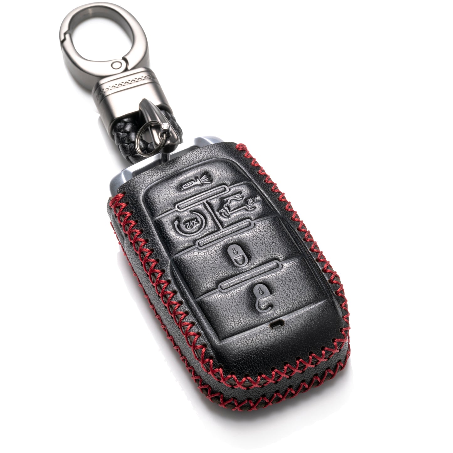 Vitodeco Genuine Leather Smart Key Fob Case Cover Protector Compatible with RAM 1500, RAM 2500, RAM 3500 2019 - 2026 (5-Button with Tailgate, Black)