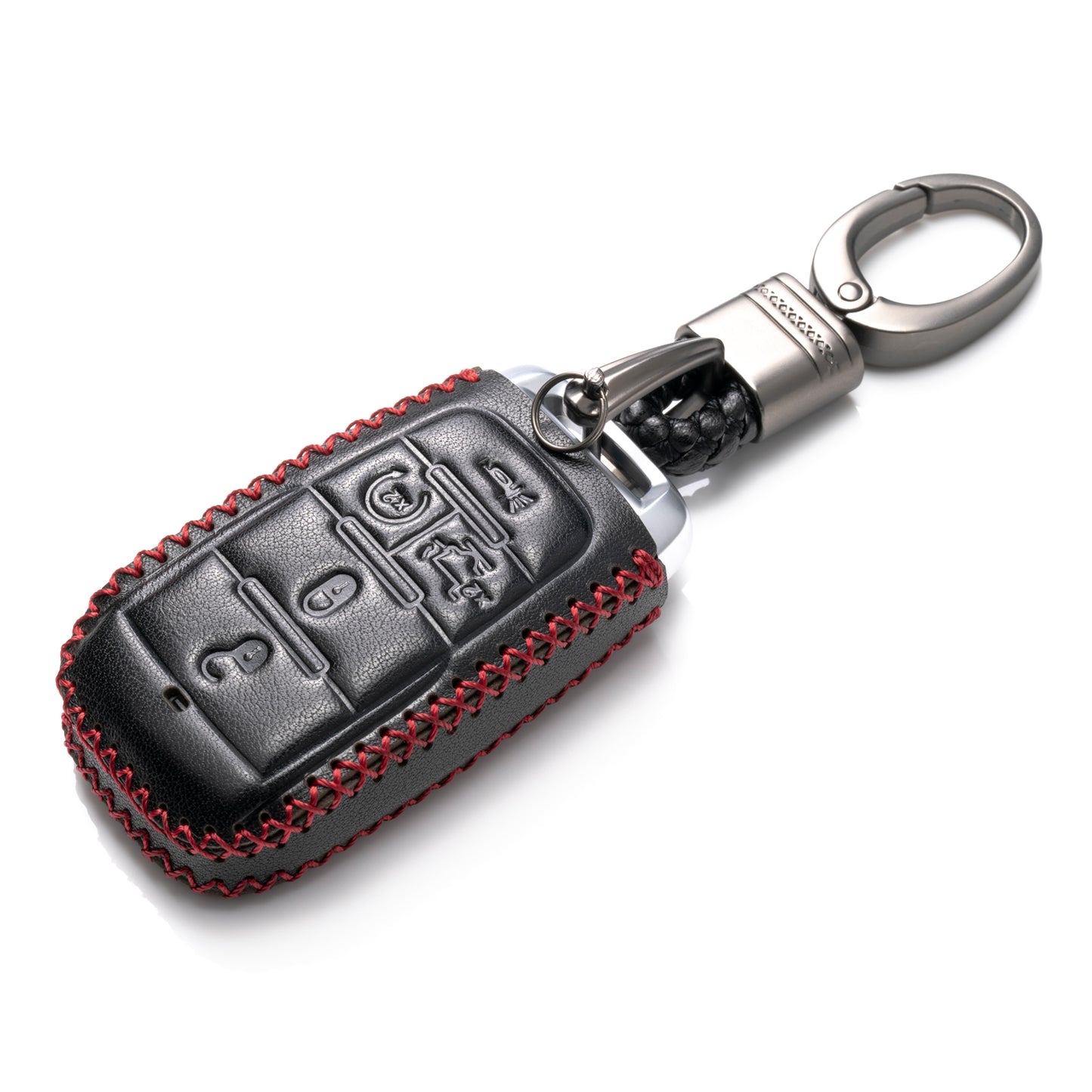 Vitodeco Genuine Leather Smart Key Fob Case Cover Protector Compatible with RAM 1500, RAM 2500, RAM 3500 2019 - 2026 (5-Button with Tailgate, Black)