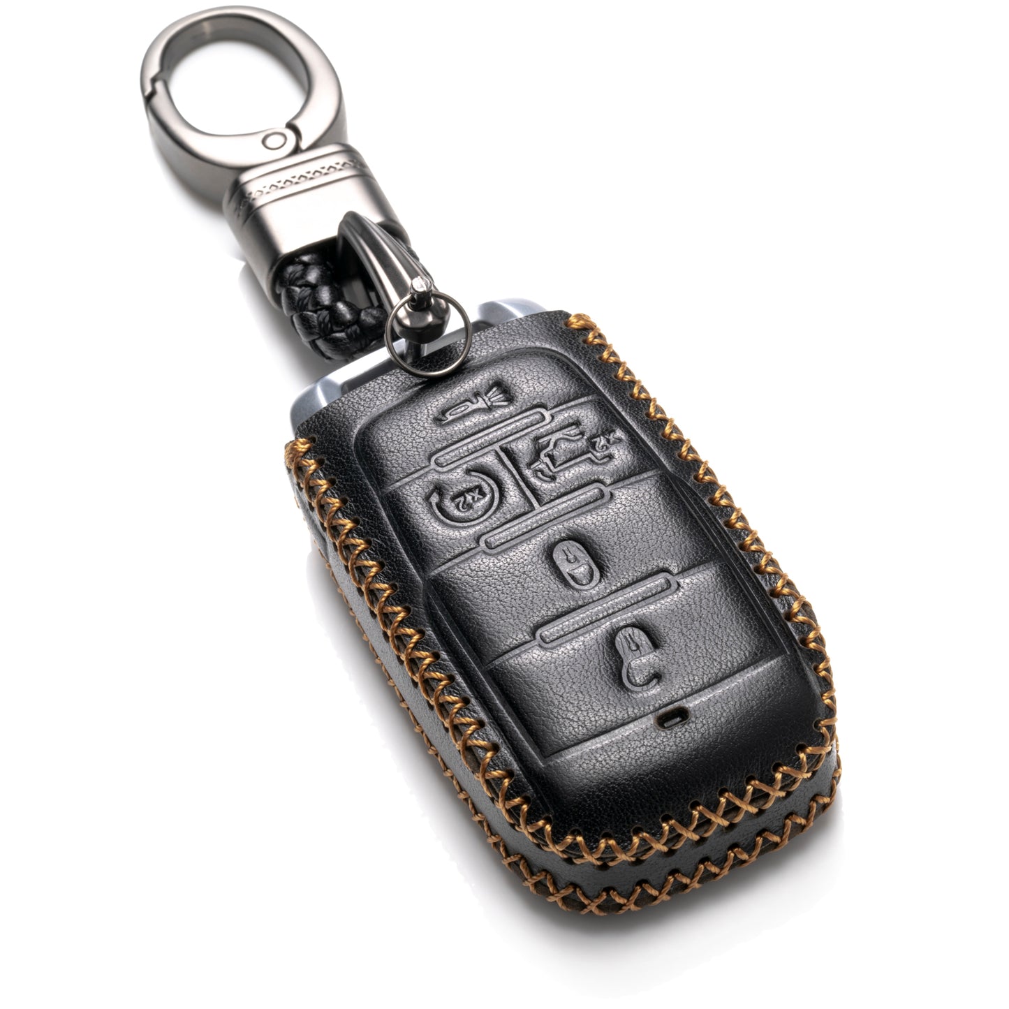 Vitodeco Genuine Leather Smart Key Fob Case Cover Protector Compatible with RAM 1500, RAM 2500, RAM 3500 2019 - 2026 (5-Button with Tailgate, Black)