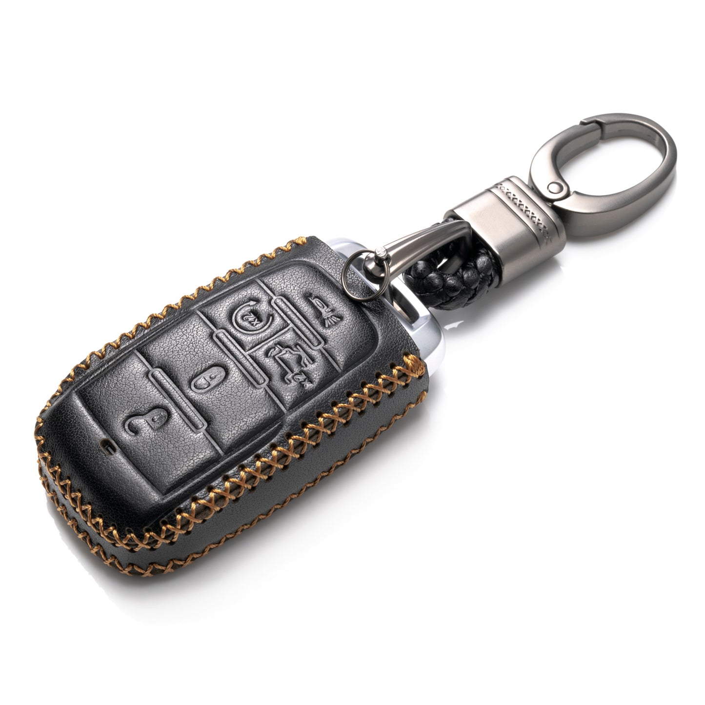 Vitodeco Genuine Leather Smart Key Fob Case Cover Protector Compatible with RAM 1500, RAM 2500, RAM 3500 2019 - 2026 (5-Button with Tailgate, Black)