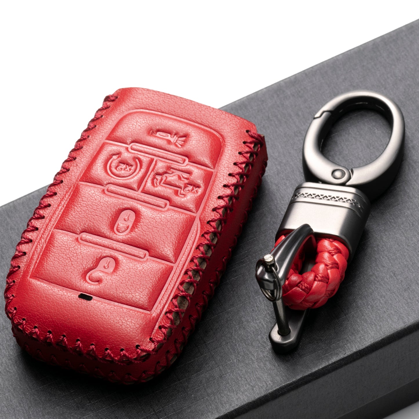 Vitodeco Genuine Leather Smart Key Fob Case Cover Protector Compatible with RAM 1500, RAM 2500, RAM 3500 2019 - 2026 (5-Button with Tailgate, Black)
