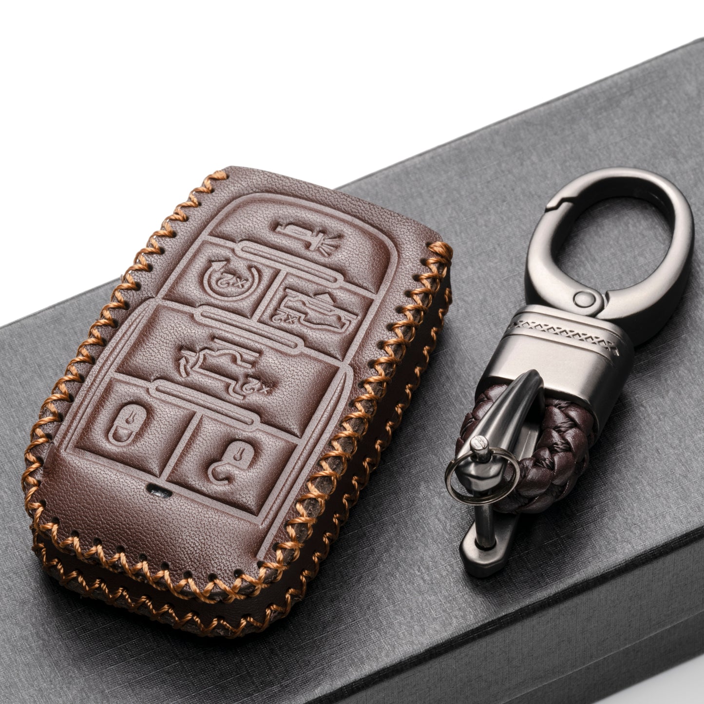 Vitodeco Leather Key Fob Case Compatible for RAM 1500, RAM 2500, RAM 3500 2019-2025, 6-Button