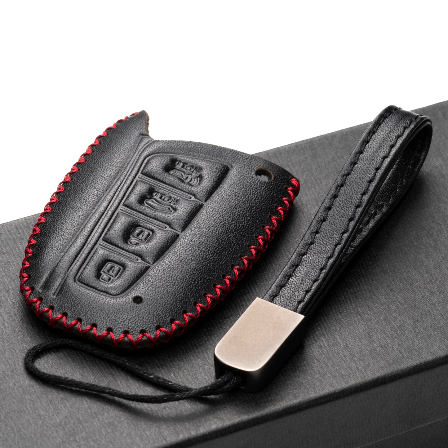Vitodeco Leather Key Fob Case Compatible for 2013-2017 Hyundai Santa FE, 4-Button