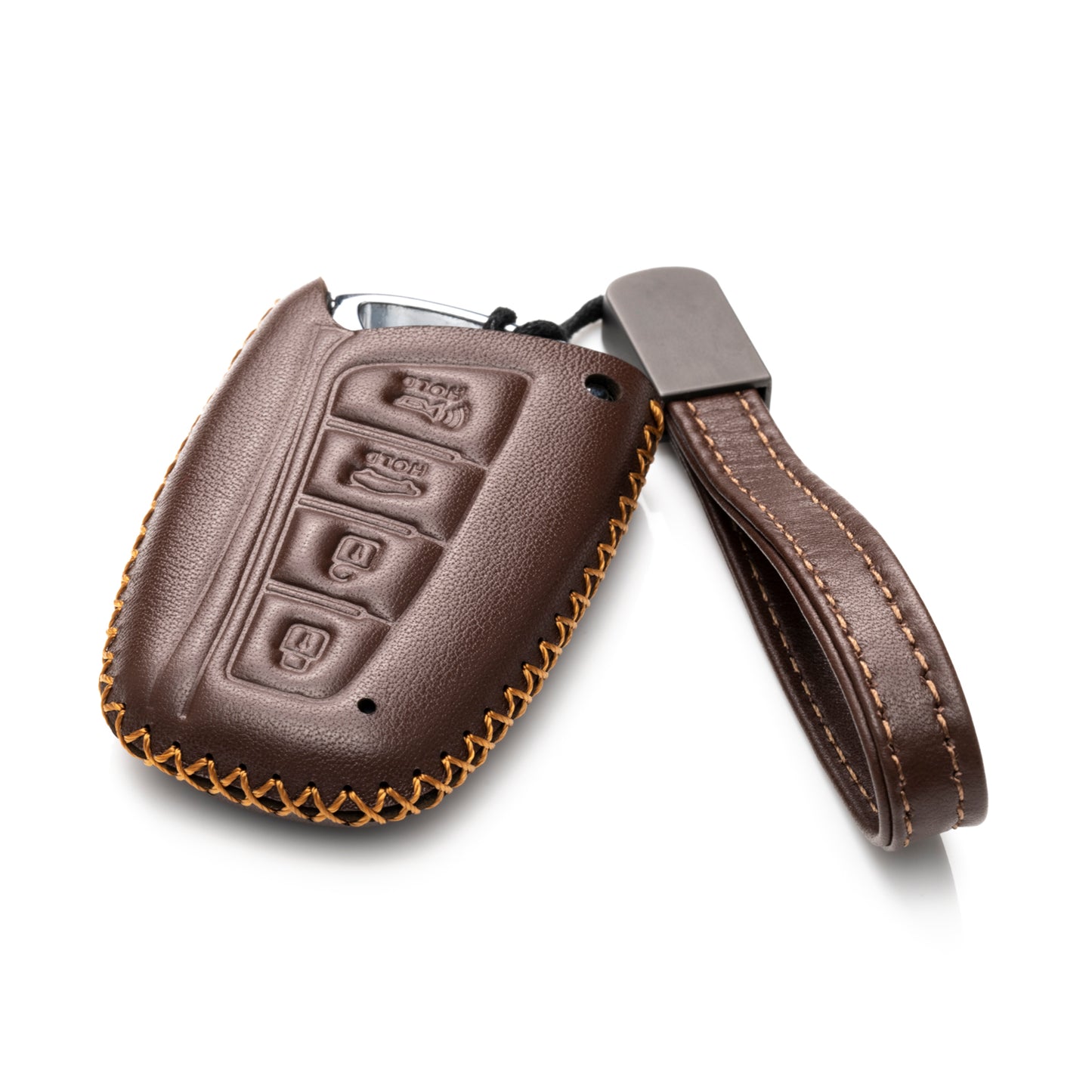 Vitodeco Leather Key Fob Case Compatible for 2013-2017 Hyundai Santa FE, 4-Button