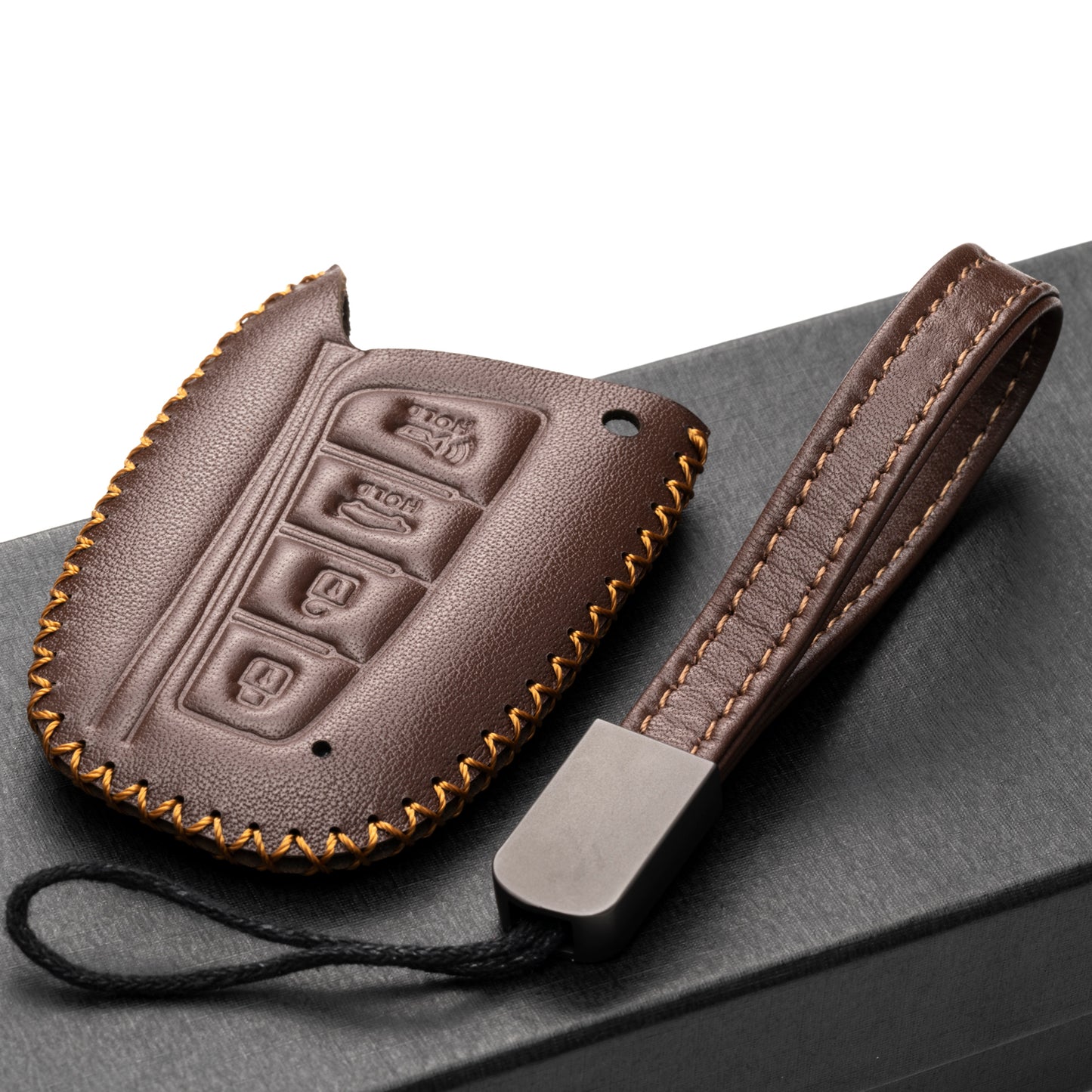 Vitodeco Leather Key Fob Case Compatible for 2013-2017 Hyundai Santa FE, 4-Button