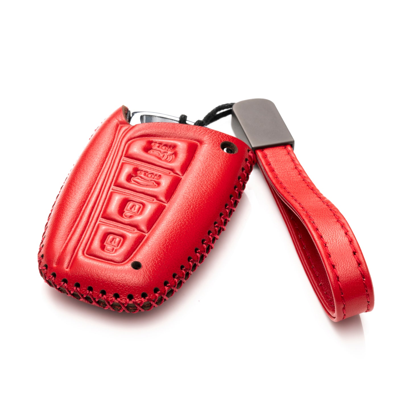 Vitodeco Leather Key Fob Case Compatible for 2013-2017 Hyundai Santa FE, 4-Button