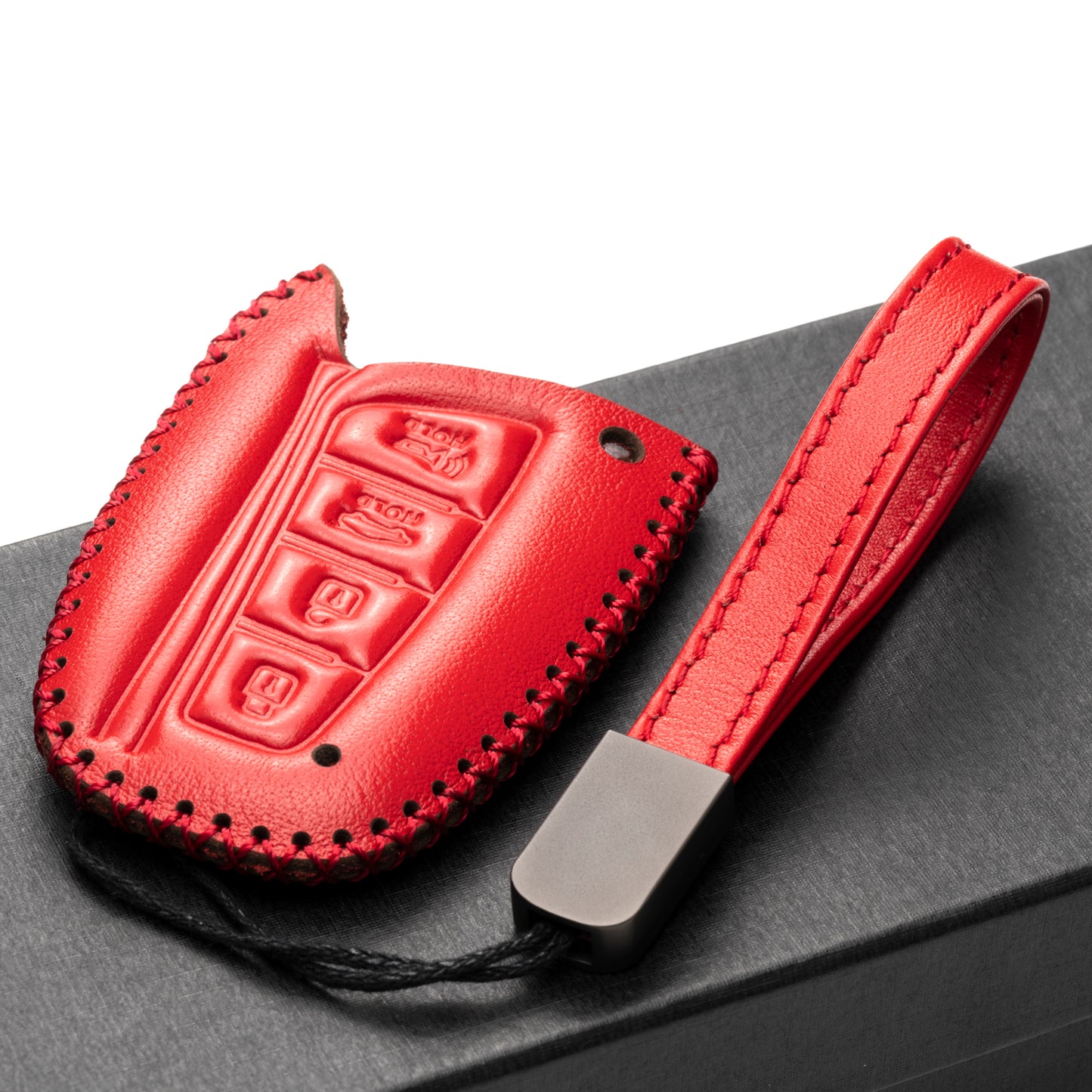 Vitodeco Leather Key Fob Case Compatible for 2013-2017 Hyundai Santa FE, 4-Button