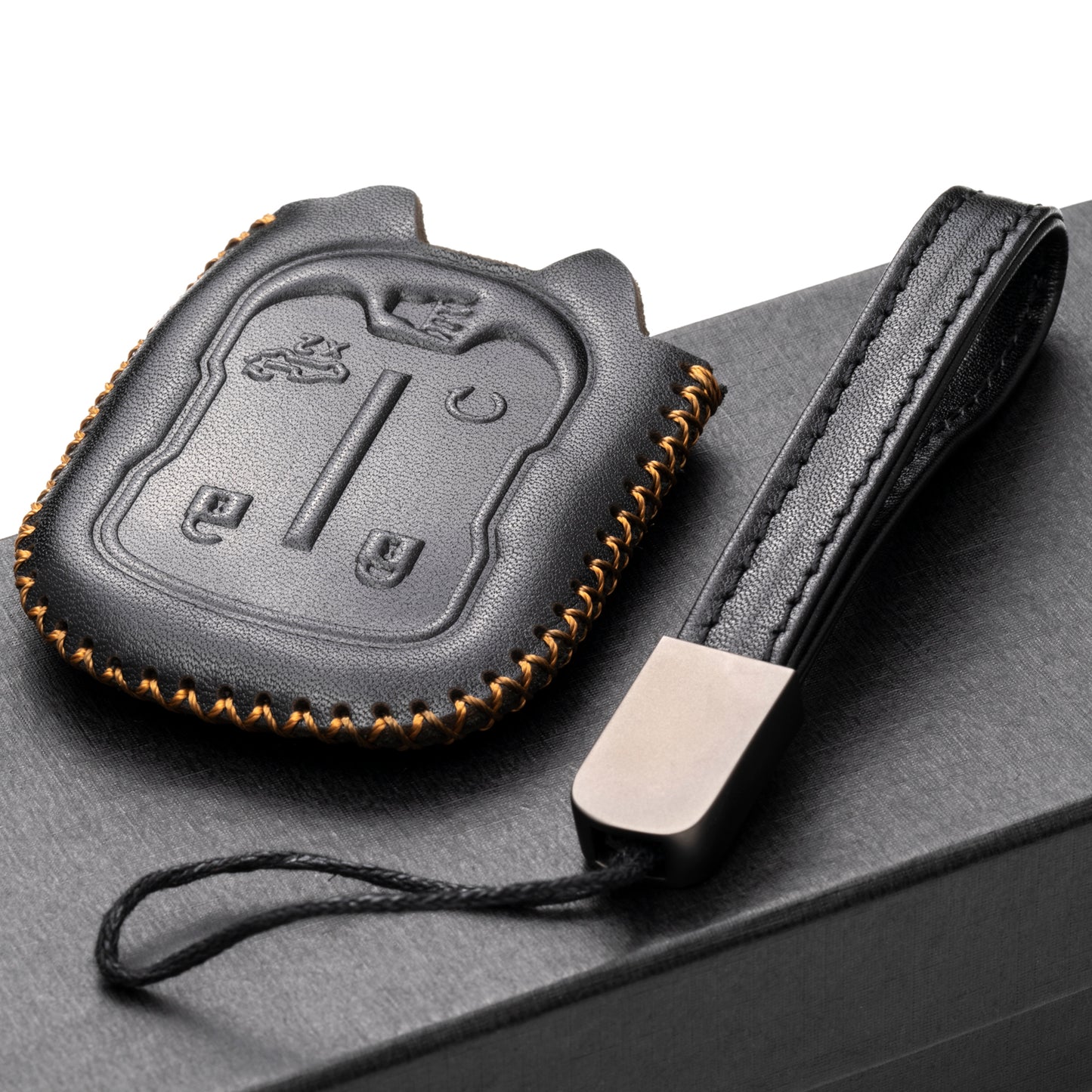 Vitodeco Leather Key Fob Case Compatible for Chevrolet Silverado 1500, 2500, 3500 2019-2023, GMC Sierra 2019-2023, 4-Button