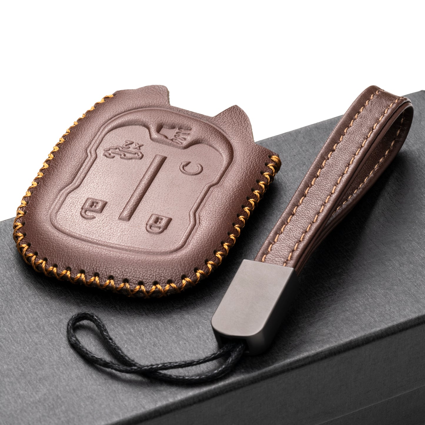 Vitodeco Leather Key Fob Case Compatible for Chevrolet Silverado 1500, 2500, 3500 2019-2023, GMC Sierra 2019-2023, 4-Button