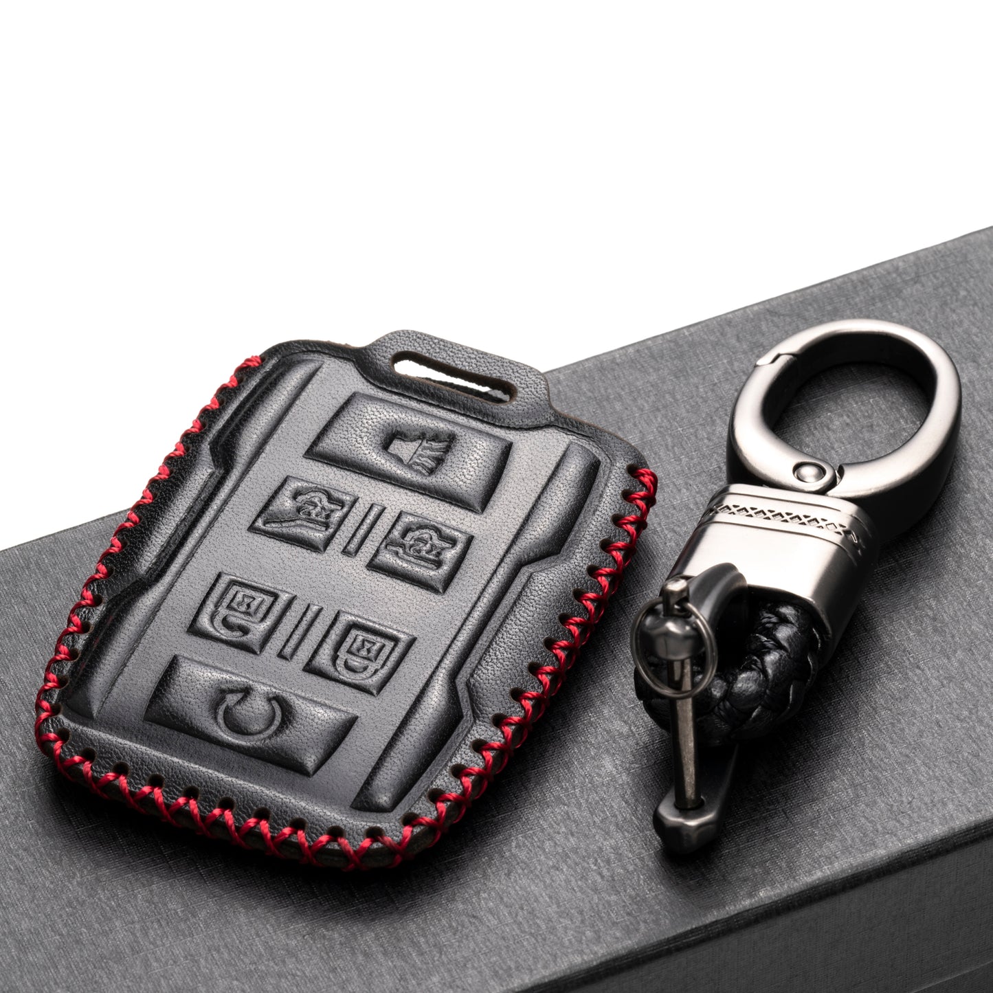 Vitodeco Leather Key Fob Case Compatible for 2015-2019 GMC Yukon, 2015-2019 Chevrolet Tahoe, Suburban, 6-Button