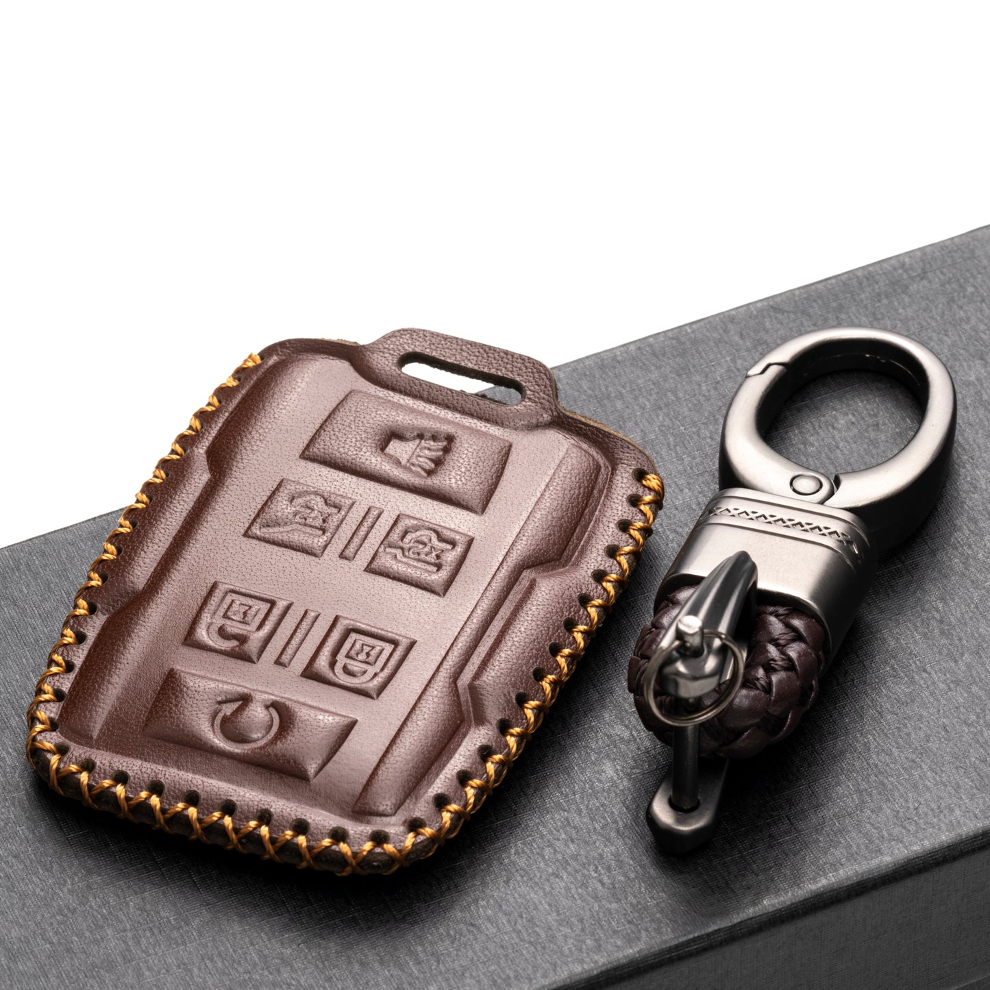 Vitodeco Leather Key Fob Case Compatible for 2015-2019 GMC Yukon, 2015-2019 Chevrolet Tahoe, Suburban, 6-Button
