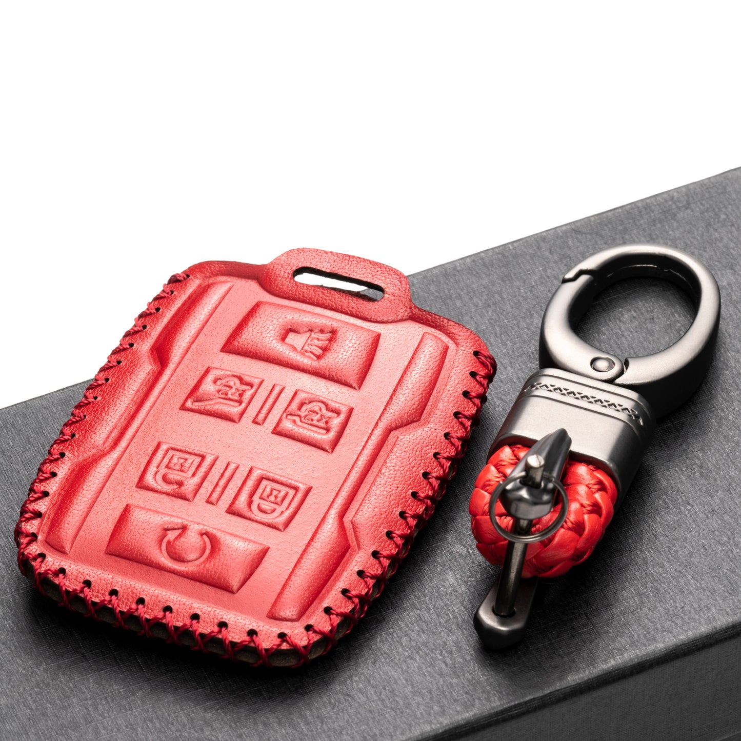 Vitodeco Leather Key Fob Case Compatible for 2015-2019 GMC Yukon, 2015-2019 Chevrolet Tahoe, Suburban, 6-Button