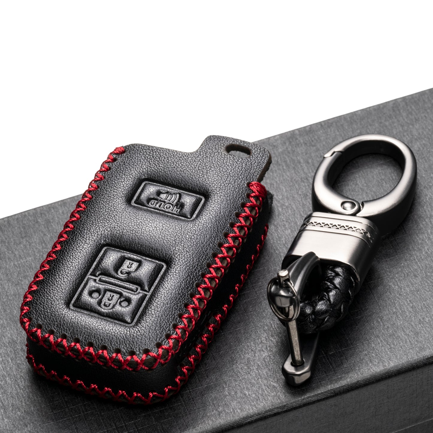 Vitodeco Leather Key Case Compatible for Toyota Corolla, Camry, Avalon, Rav 4, Highlander, 3-Button