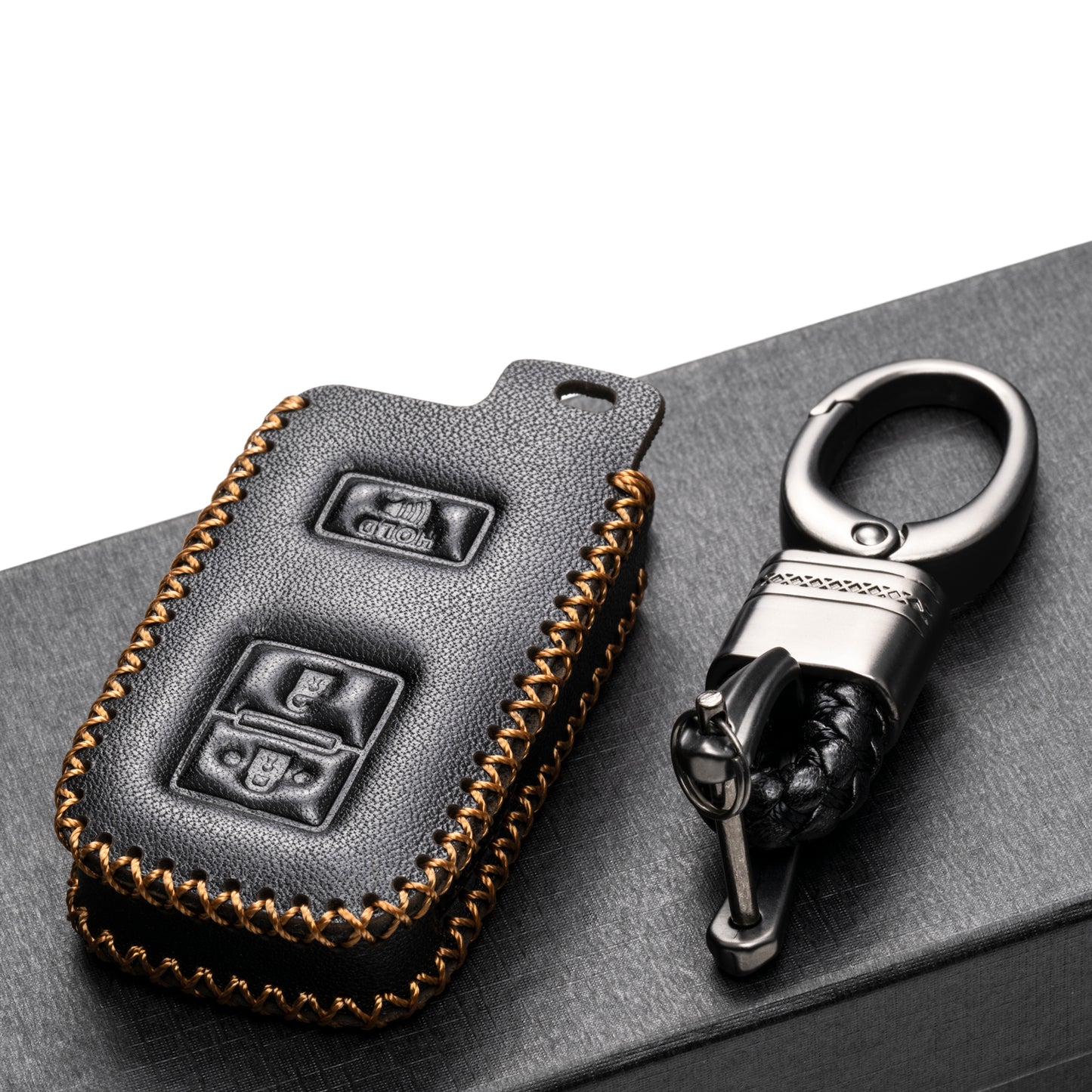 Vitodeco Leather Key Case Compatible for Toyota Corolla, Camry, Avalon, Rav 4, Highlander, 3-Button