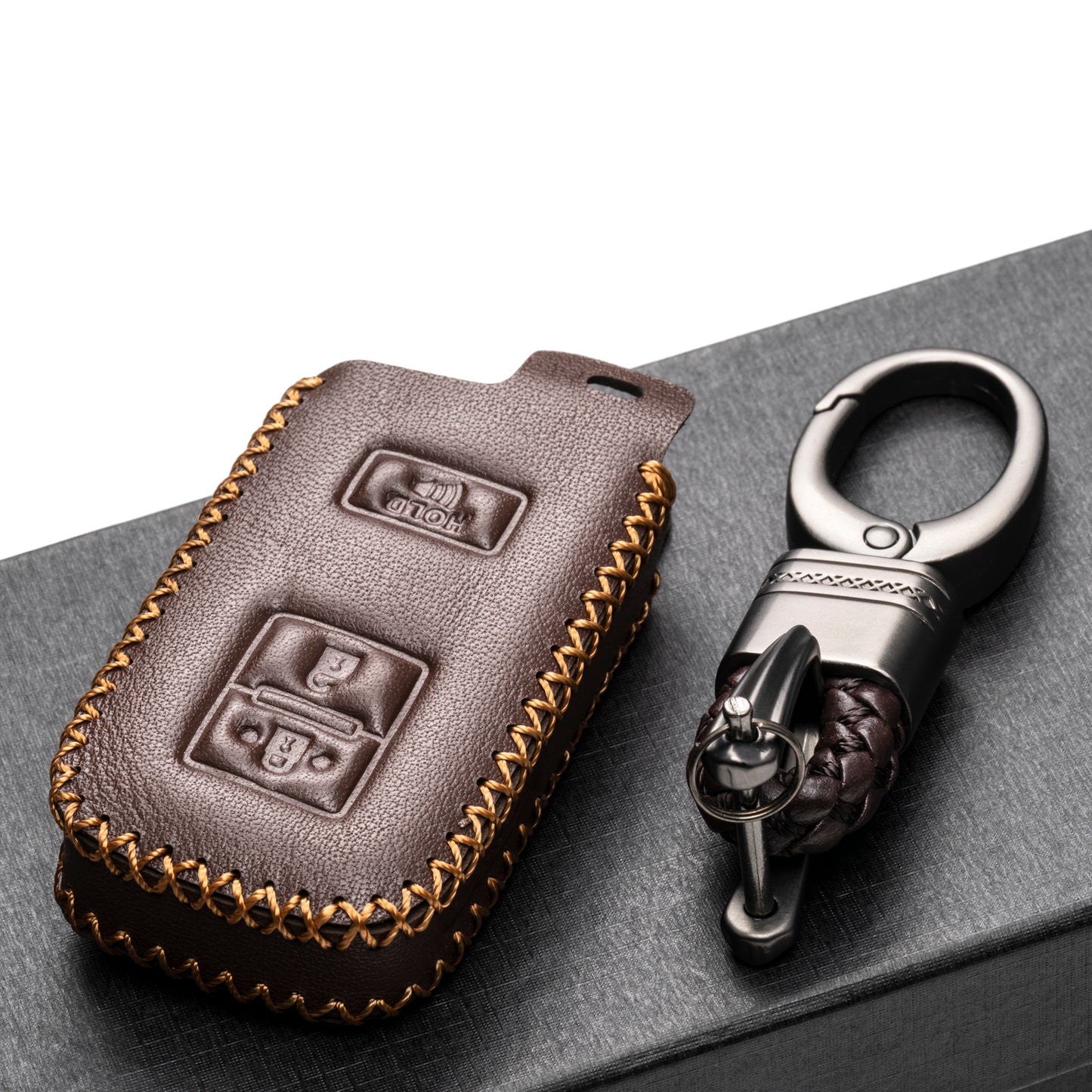 Vitodeco Leather Key Case Compatible for Toyota Corolla, Camry, Avalon, Rav 4, Highlander, 3-Button