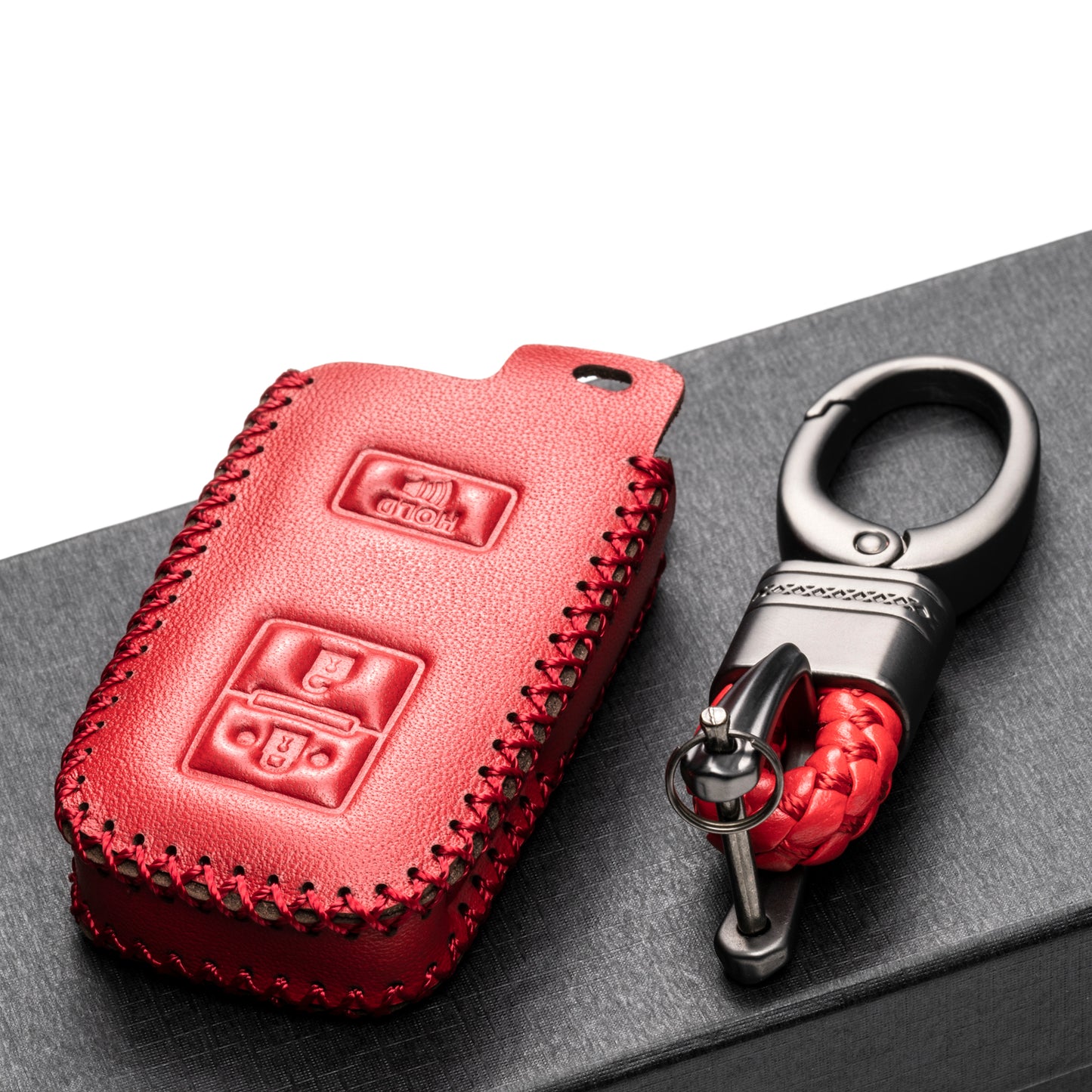 Vitodeco Leather Key Case Compatible for Toyota Corolla, Camry, Avalon, Rav 4, Highlander, 3-Button