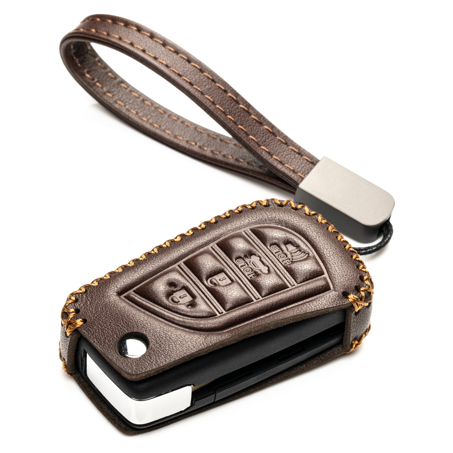 Vitodeco Leather Key Fob Case Compatible for 2018-2021 Toyota Camry, Corolla, 4-Button