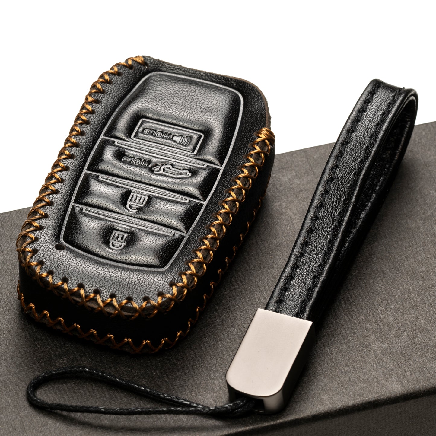 Vitodeco Genuine Leather Smart Key Fob Case Compatible with Land Cruiser, 4Runner, Highlander, RAV4, Camry, Grand Highlander, Sequoia, Venza 2019 - 2025, 4-Button