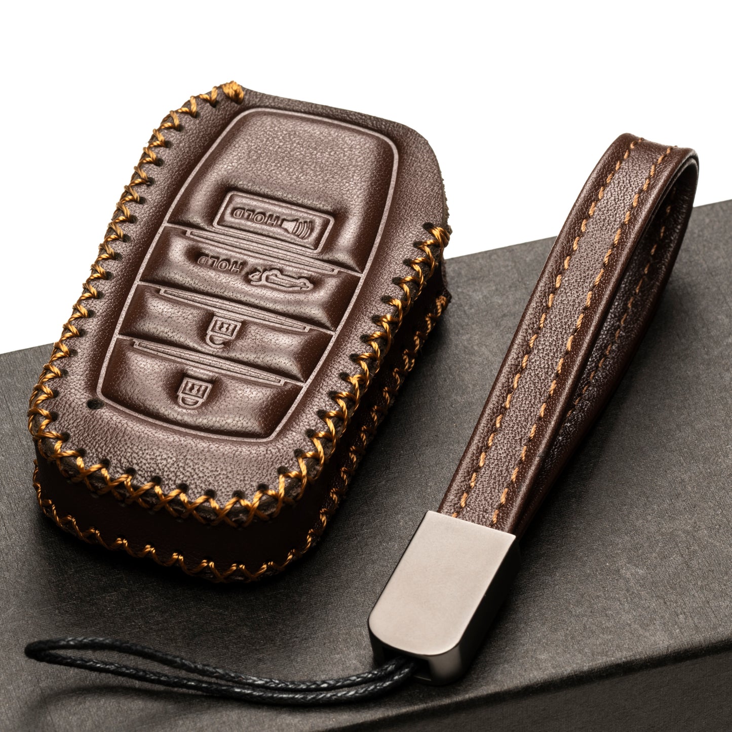 Vitodeco Genuine Leather Smart Key Fob Case Compatible with Land Cruiser, 4Runner, Highlander, RAV4, Camry, Grand Highlander, Sequoia, Venza 2019 - 2025, 4-Button
