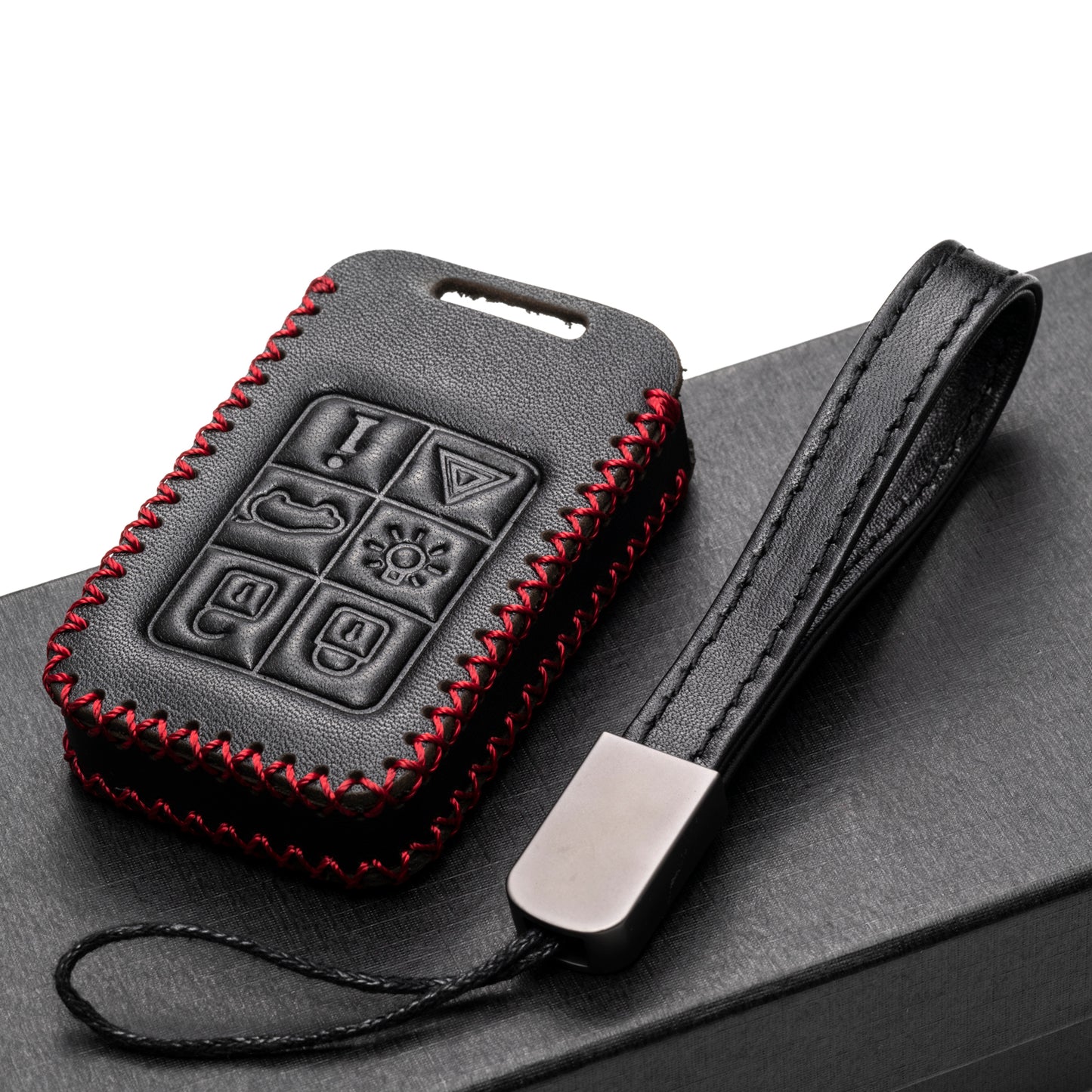 Vitodeco Genuine Leather Smart Key Fob Case Compatible with Volvo S60, S80, V70, XC60, XC70, 6-Button