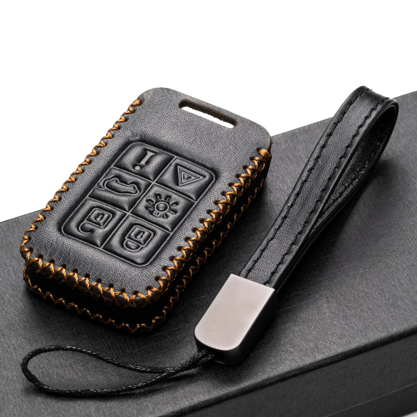 Vitodeco Genuine Leather Smart Key Fob Case Compatible with Volvo S60, S80, V70, XC60, XC70, 6-Button