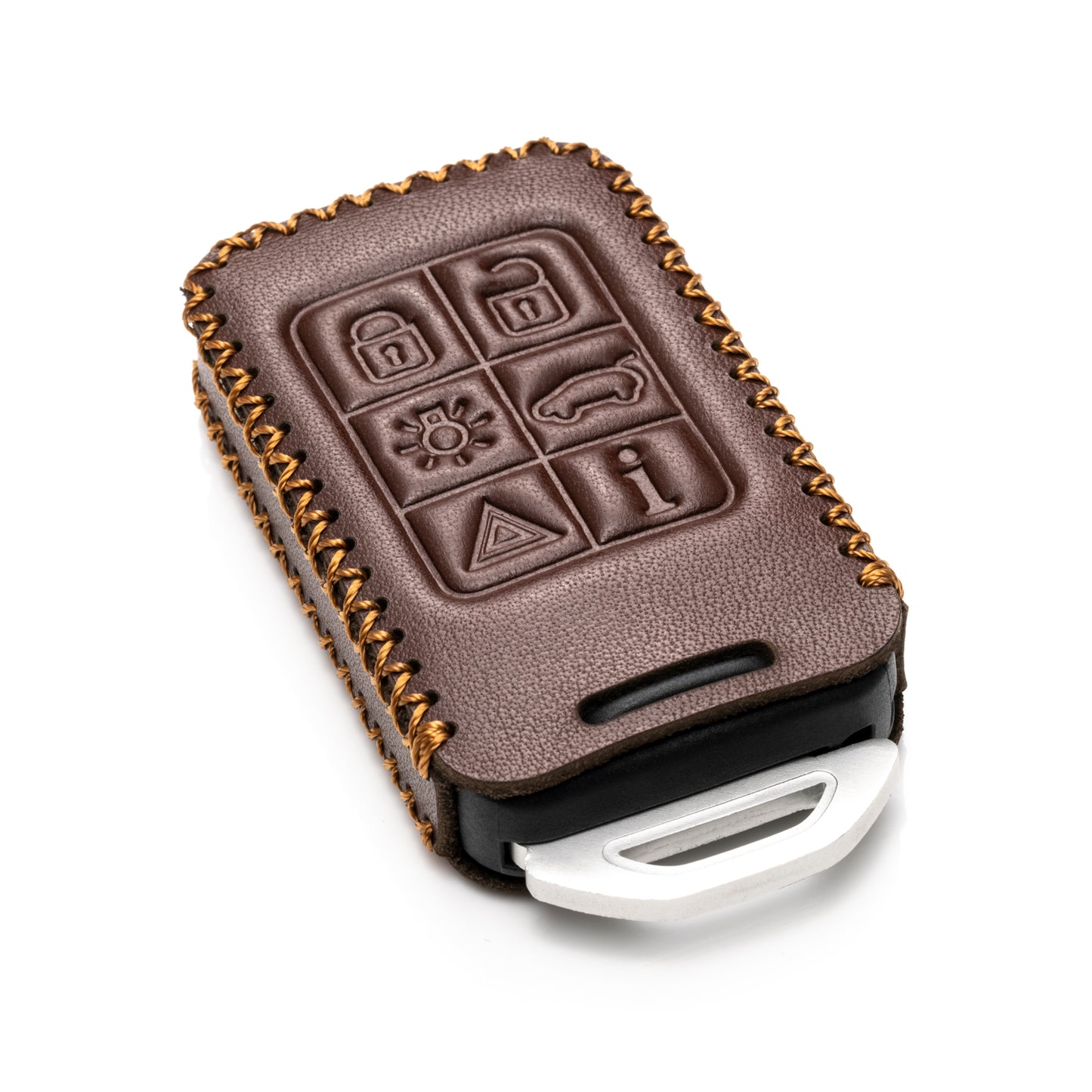 Vitodeco Genuine Leather Smart Key Fob Case Compatible with Volvo S60, S80, V70, XC60, XC70, 6-Button