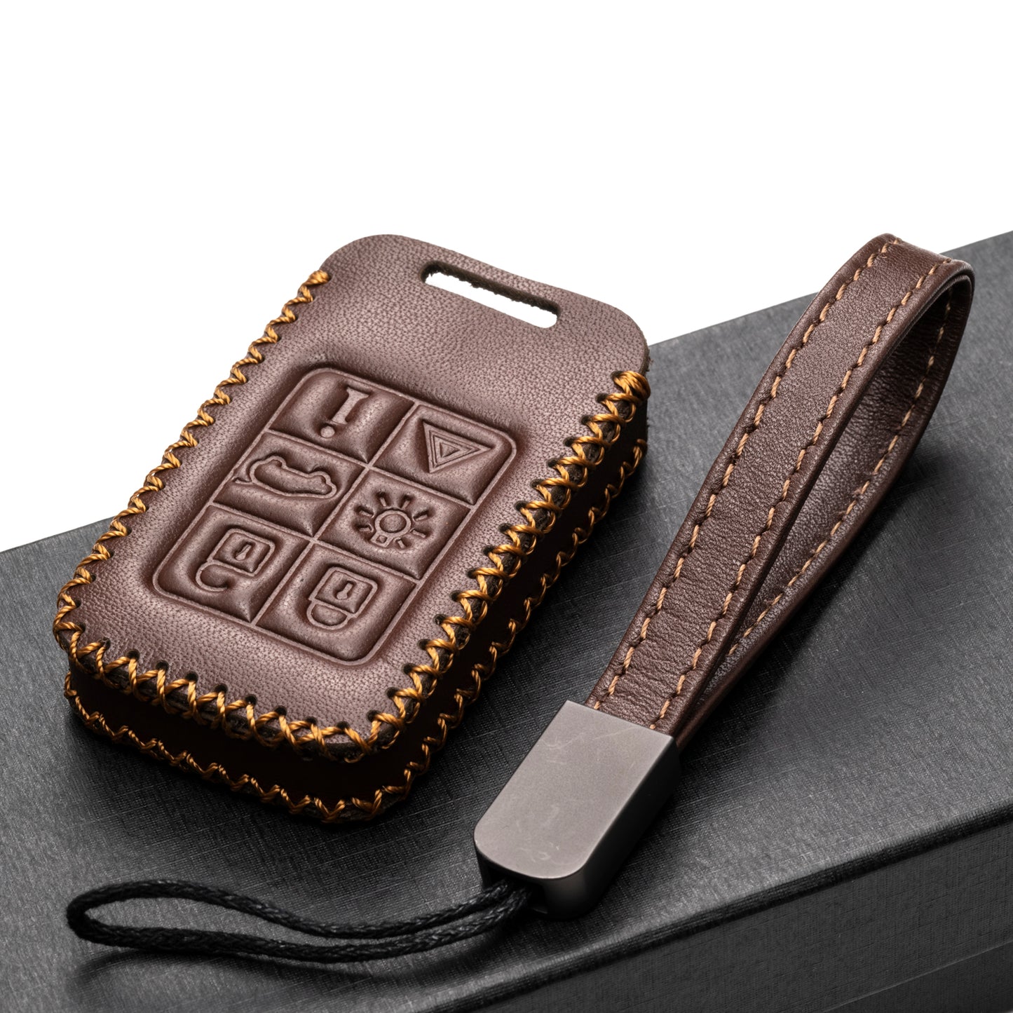 Vitodeco Genuine Leather Smart Key Fob Case Compatible with Volvo S60, S80, V70, XC60, XC70, 6-Button